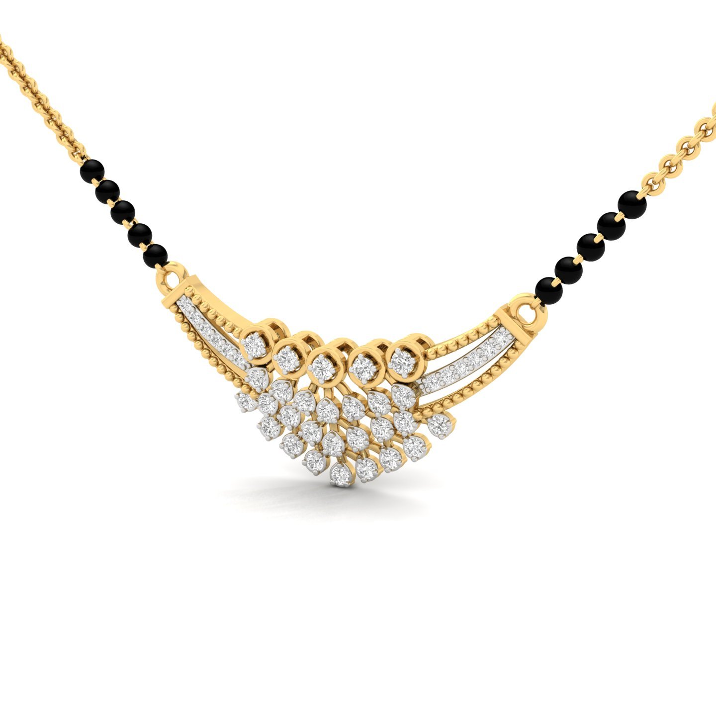 Round Diamond Fan Design Mangalsutra Pendant | Radiant Lab Grown CVD Diamond Necklace | 925 Silver | 10K | 14K | 18K - View 2