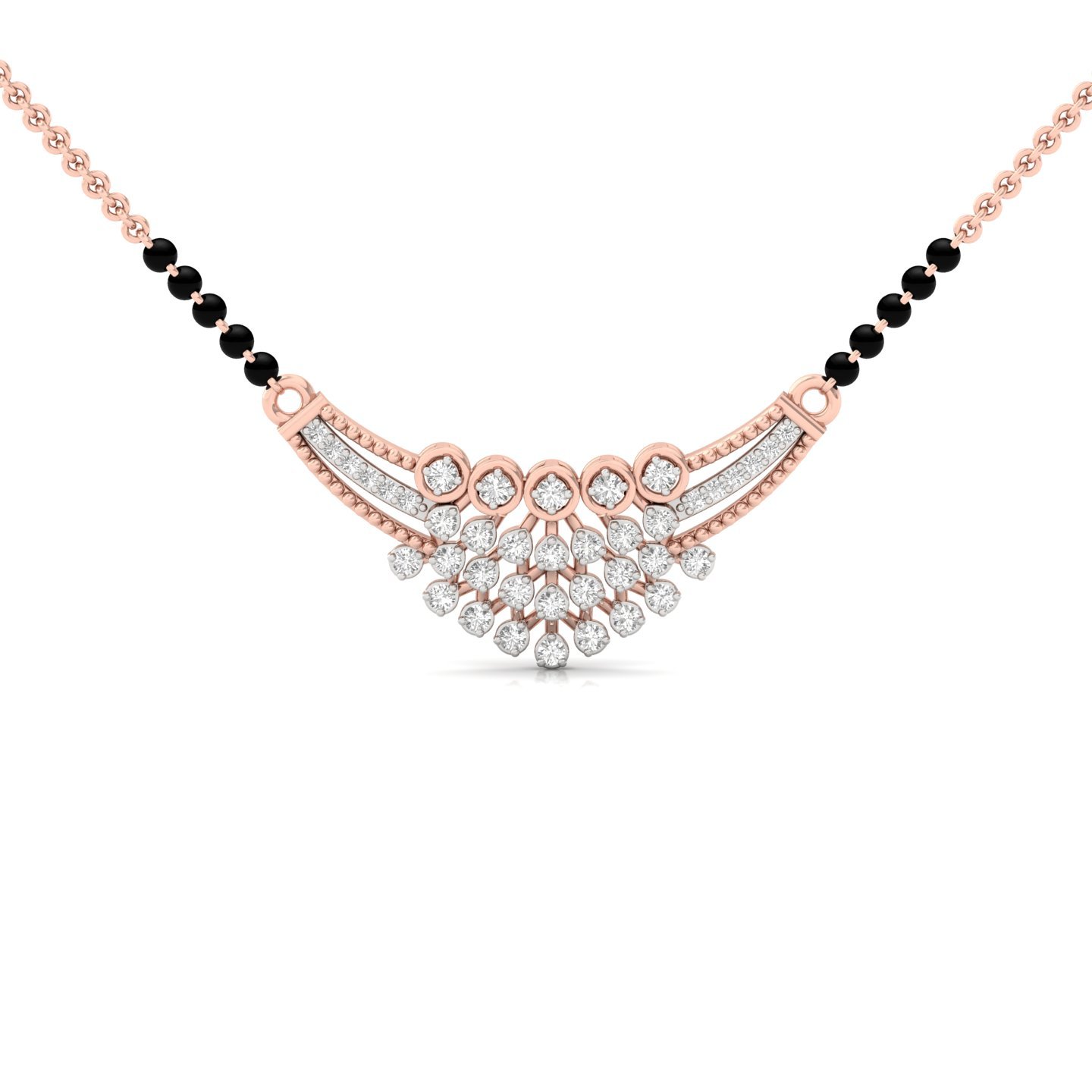 Round Diamond Fan Design Mangalsutra Pendant | Radiant Lab Grown CVD Diamond Necklace | 925 Silver | 10K | 14K | 18K - Rose Gold Main View