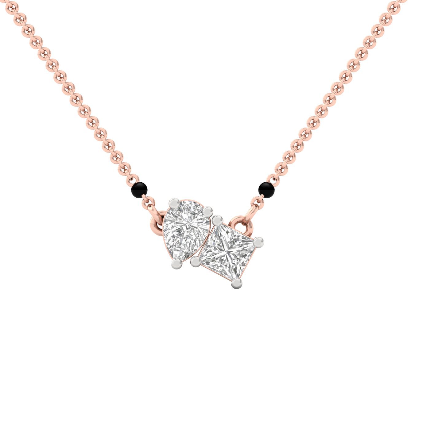 Princess & Pear Diamond Mangalsutra Pendant | Modern Lab Grown CVD Diamond Necklace | 925 Silver | 10K | 14K | 18K - Rose Gold Main View