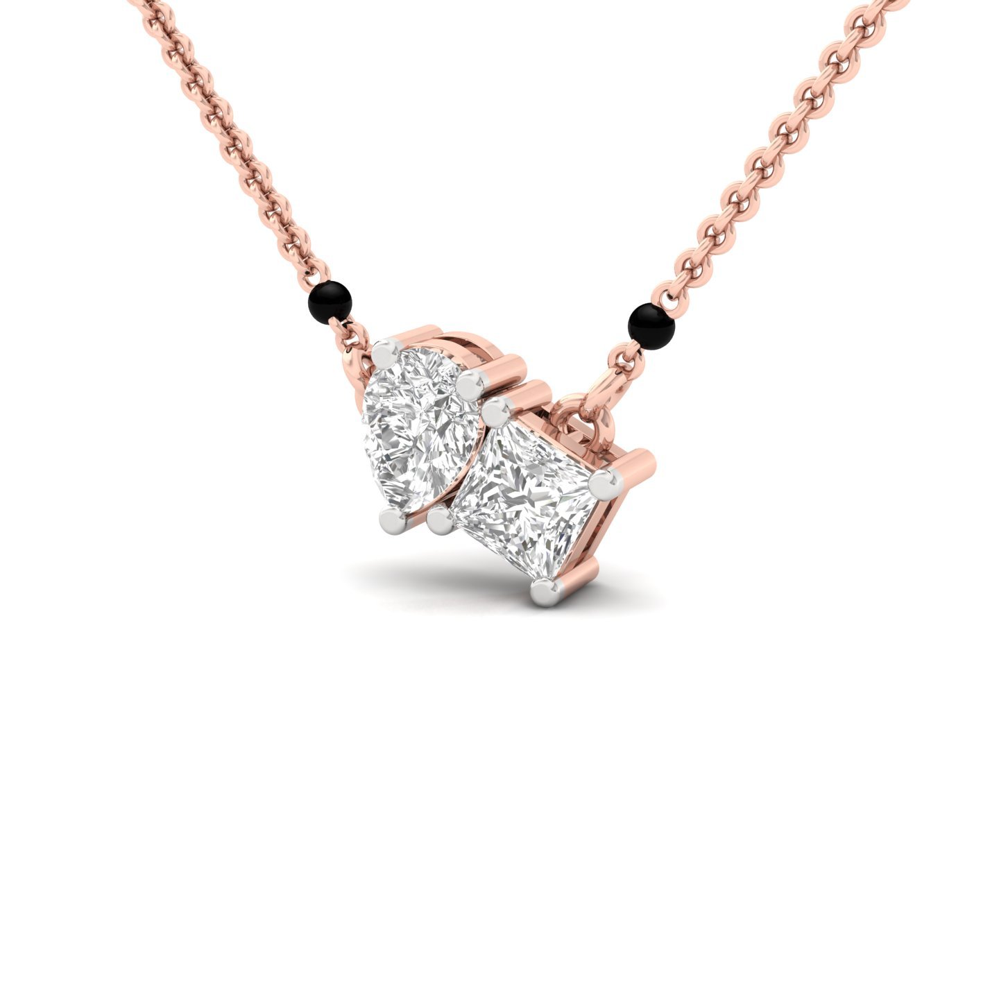 Princess & Pear Diamond Mangalsutra Pendant | Modern Lab Grown CVD Diamond Necklace | 925 Silver | 10K | 14K | 18K - View 2