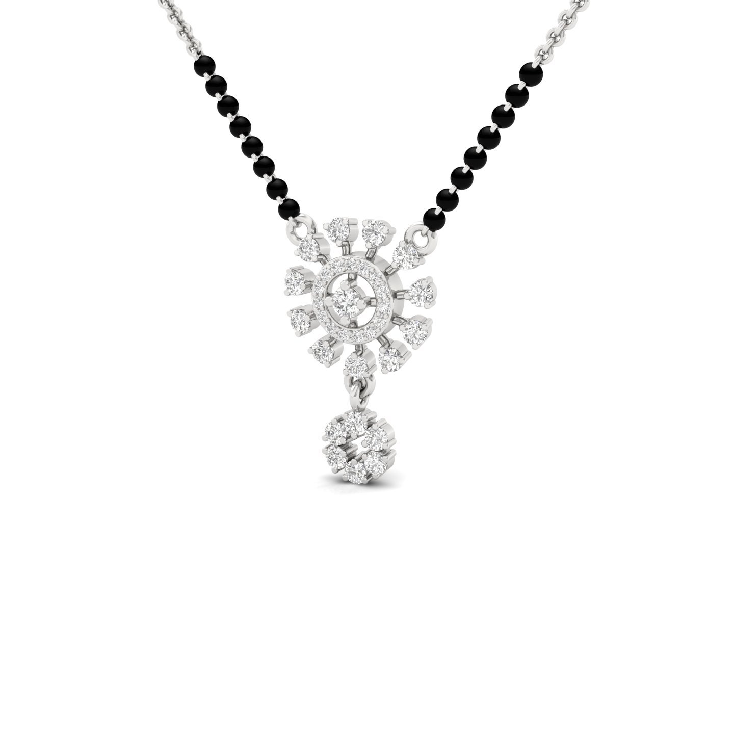 Round Diamond Mangalsutra Pendant | Radiant Lab Grown CVD Diamond Sunburst Design | 925 Silver | 10K | 14K | 18K - View 2