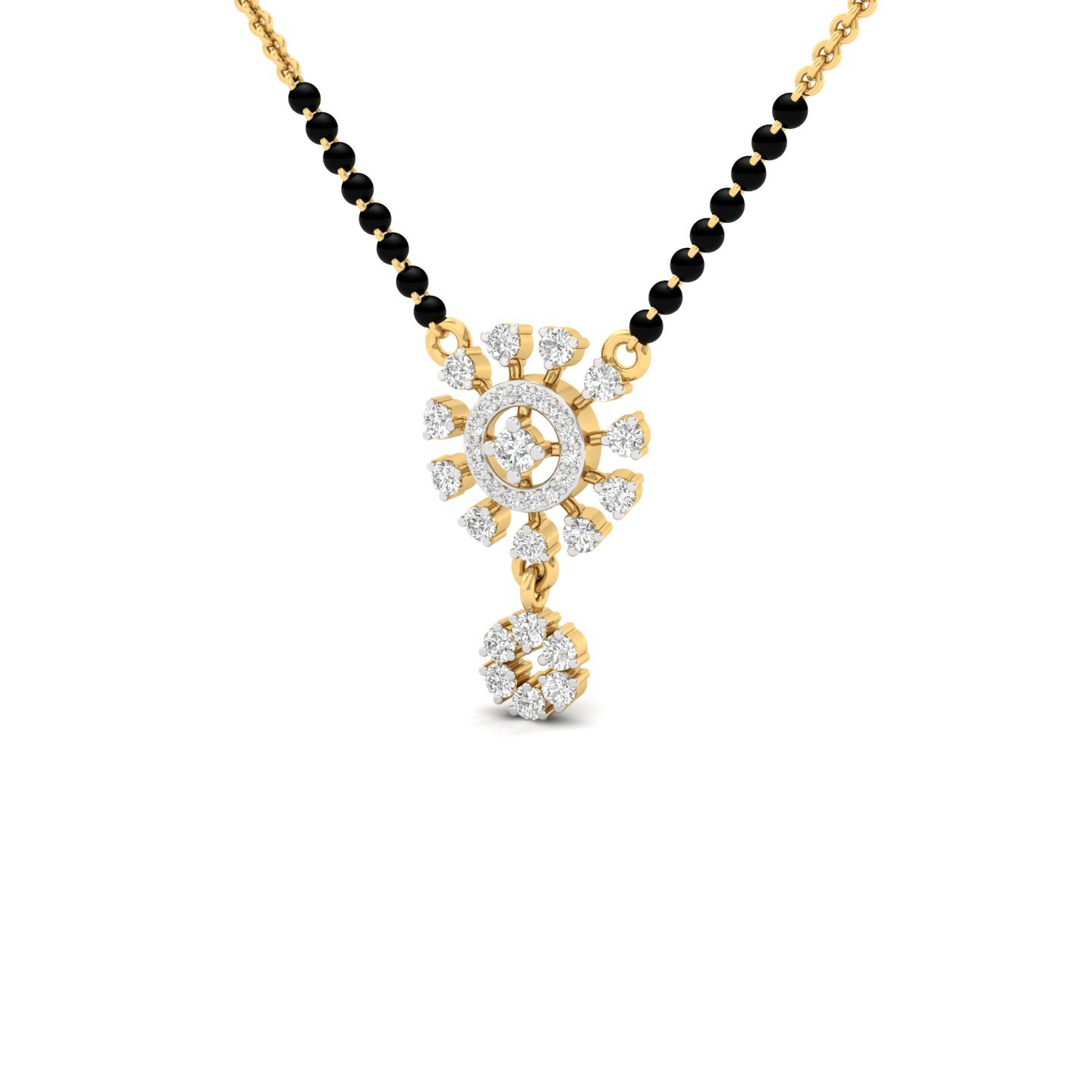 Round Diamond Mangalsutra Pendant | Radiant Lab Grown CVD Diamond Sunburst Design | 925 Silver | 10K | 14K | 18K - View 2