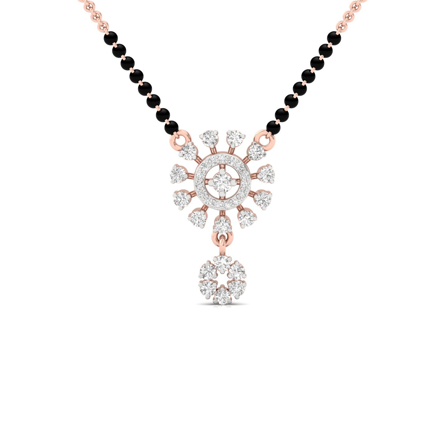 Round Diamond Mangalsutra Pendant | Radiant Lab Grown CVD Diamond Sunburst Design | 925 Silver | 10K | 14K | 18K - Rose Gold Main View