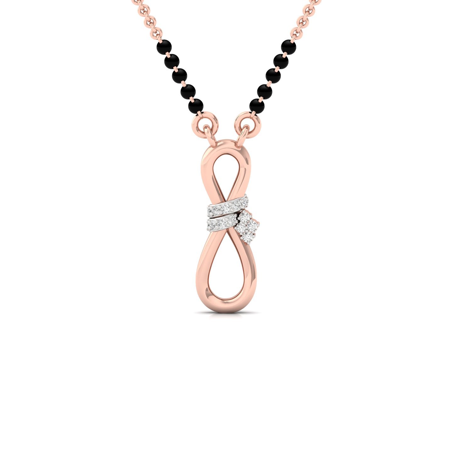 Round Diamond Mangalsutra Pendant | Infinity Loop Lab Grown CVD Diamond Necklace | 925 Silver | 10K | 14K | 18K - Rose Gold Main View