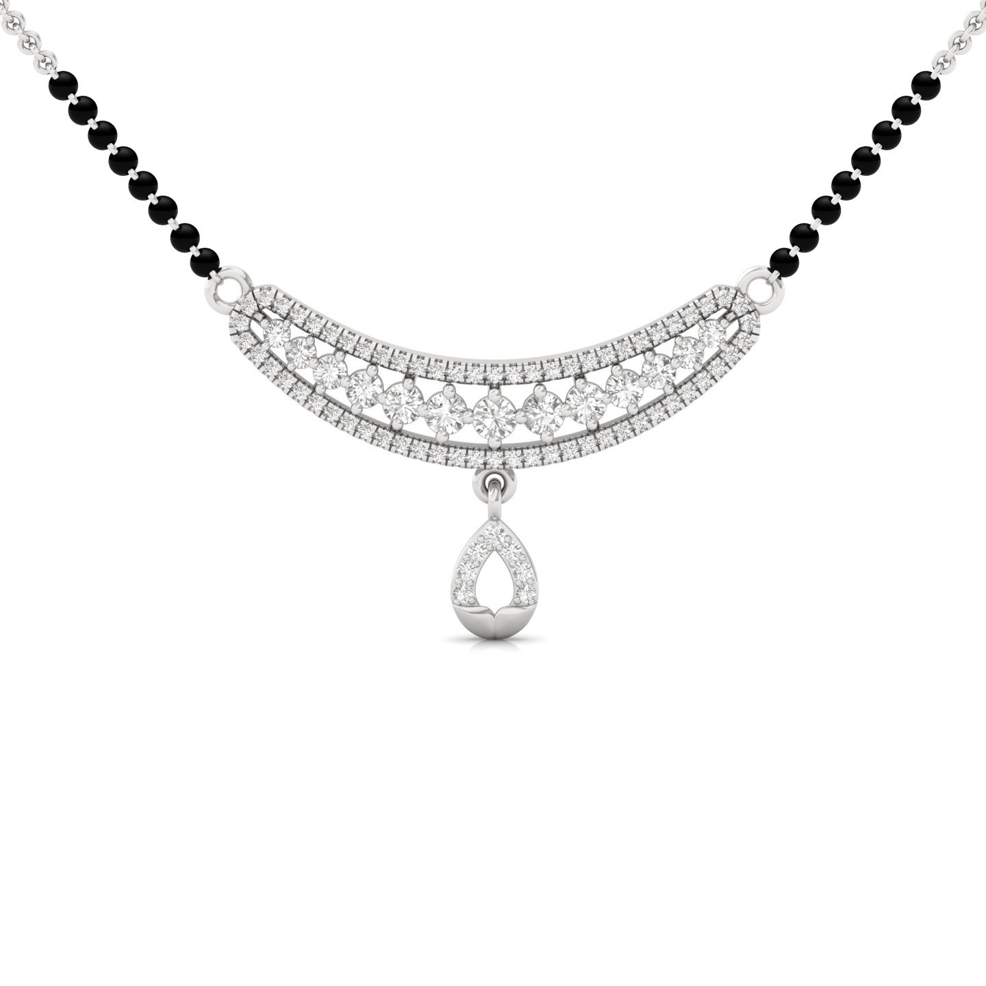 Round Diamond Mangalsutra Pendant | Elegant Lab Grown CVD Diamond Necklace with Hanging Drop | 925 Silver | 10K | 14K | 18K - Main View