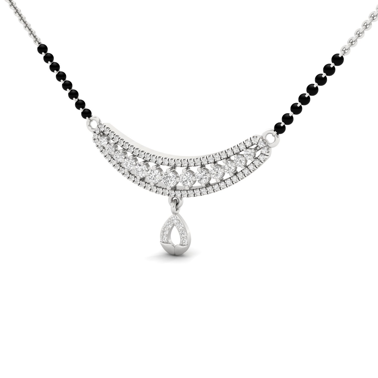 Round Diamond Mangalsutra Pendant | Elegant Lab Grown CVD Diamond Necklace with Hanging Drop | 925 Silver | 10K | 14K | 18K - View 2
