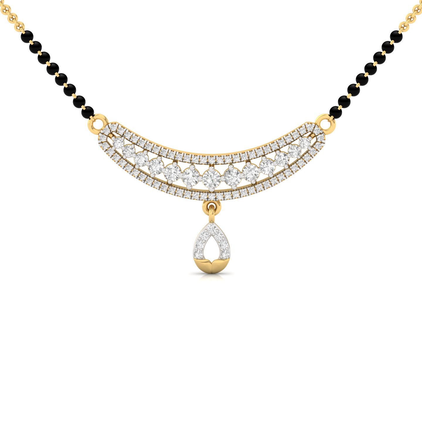 Round Diamond Mangalsutra Pendant | Elegant Lab Grown CVD Diamond Necklace with Hanging Drop | 925 Silver | 10K | 14K | 18K - Gold Main View