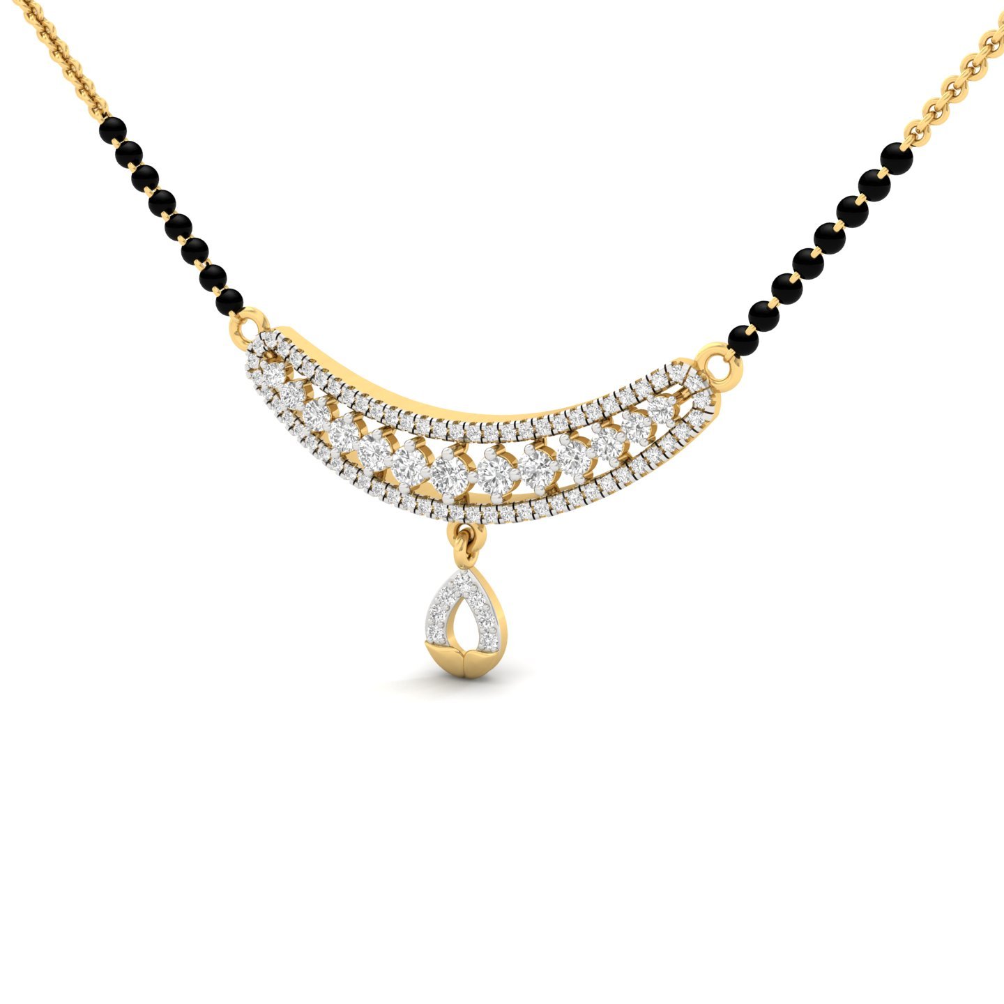 Round Diamond Mangalsutra Pendant | Elegant Lab Grown CVD Diamond Necklace with Hanging Drop | 925 Silver | 10K | 14K | 18K - View 2