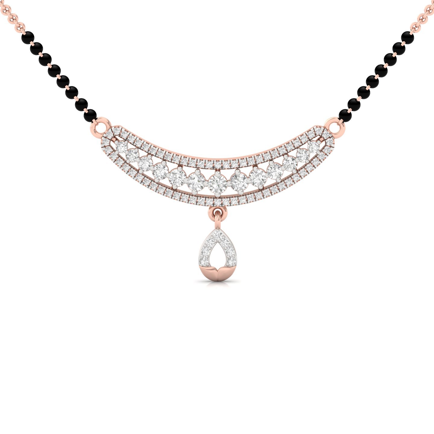 Round Diamond Mangalsutra Pendant | Elegant Lab Grown CVD Diamond Necklace with Hanging Drop | 925 Silver | 10K | 14K | 18K - Rose Gold Main View