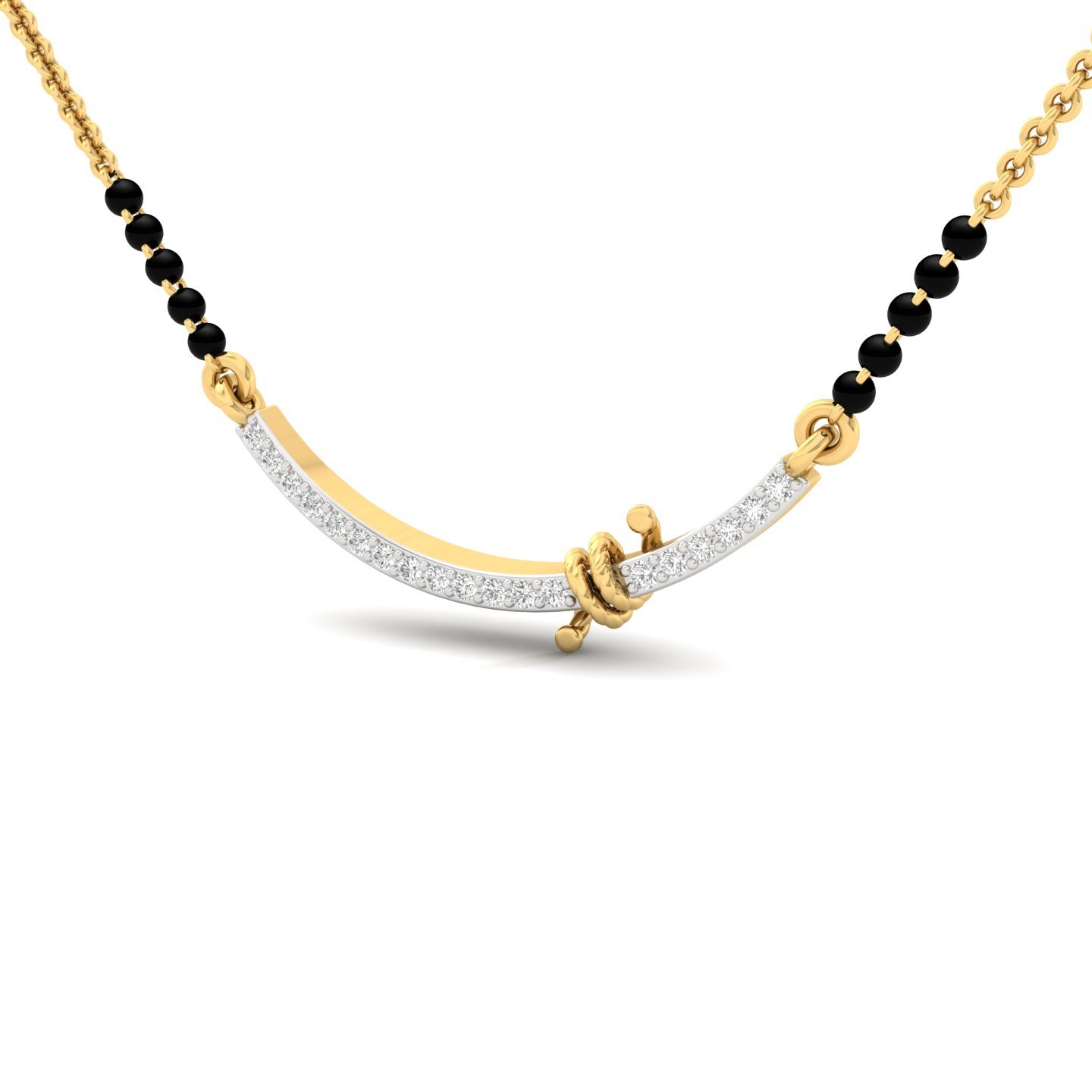 Round Diamond Mangalsutra Pendant | Minimalist Lab Grown CVD Diamond Necklace with Knot Detail | 925 Silver | 10K | 14K | 18K - View 2