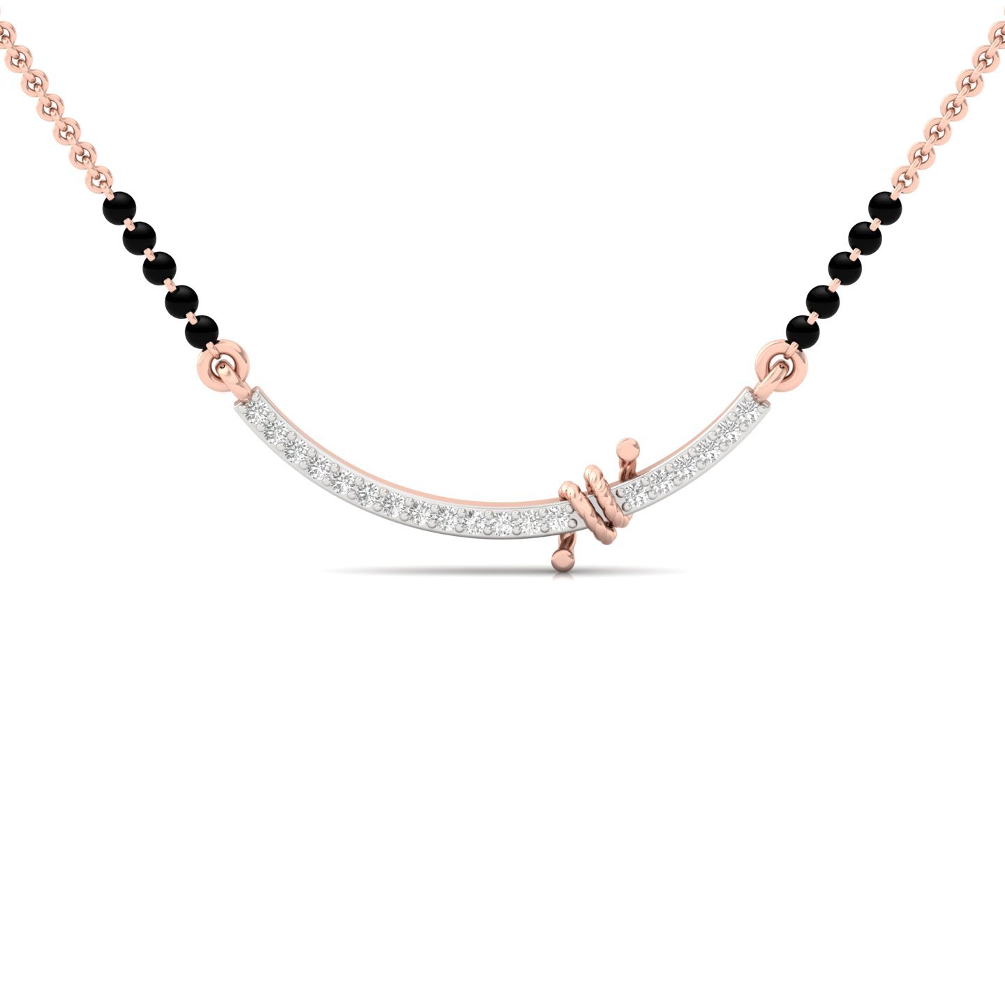 Round Diamond Mangalsutra Pendant | Minimalist Lab Grown CVD Diamond Necklace with Knot Detail | 925 Silver | 10K | 14K | 18K - Rose Gold Main View