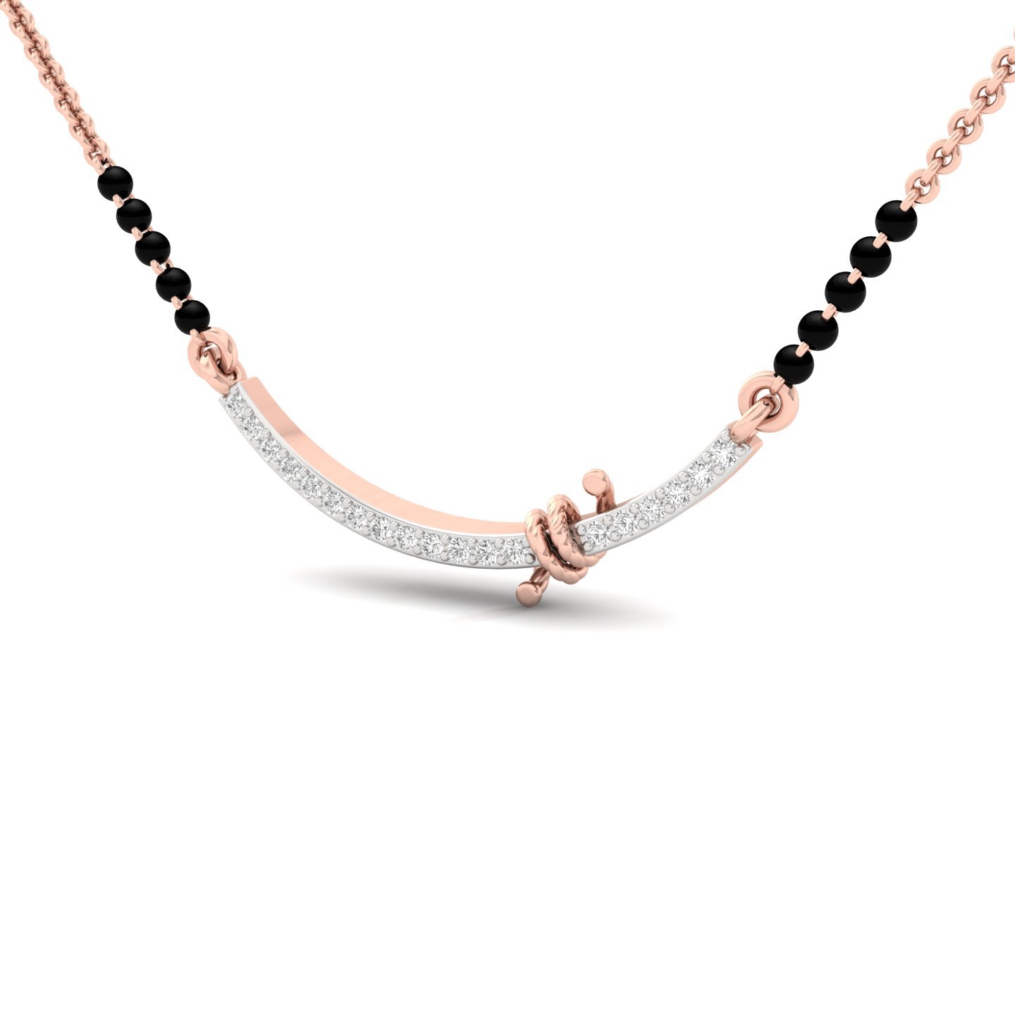 Round Diamond Mangalsutra Pendant | Minimalist Lab Grown CVD Diamond Necklace with Knot Detail | 925 Silver | 10K | 14K | 18K - View 2