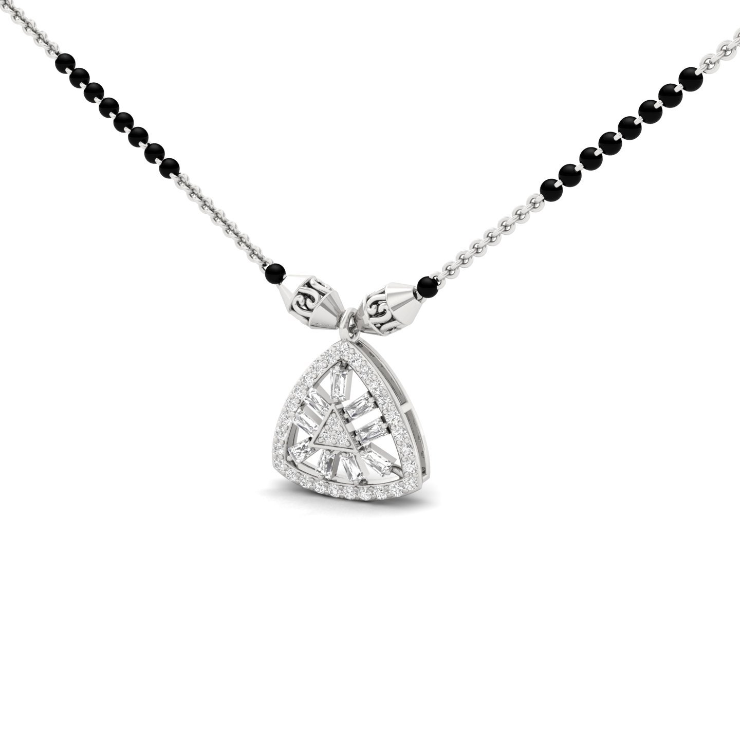 Baguette & Round Diamond Mangalsutra Pendant | Modern Geometric Lab Grown CVD Diamond Necklace | 925 Silver | 10K | 14K | 18K - View 2