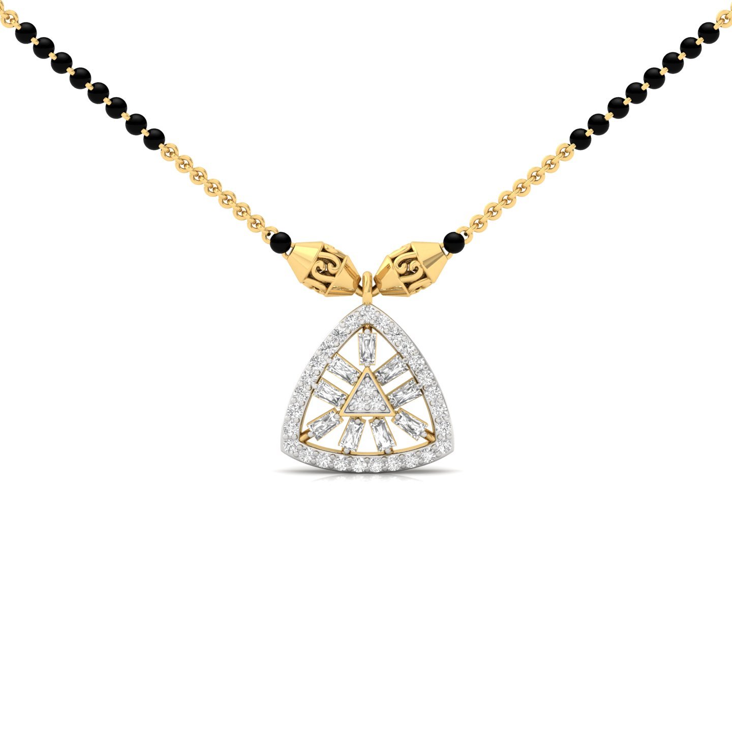 Baguette & Round Diamond Mangalsutra Pendant | Modern Geometric Lab Grown CVD Diamond Necklace | 925 Silver | 10K | 14K | 18K - Gold Main View