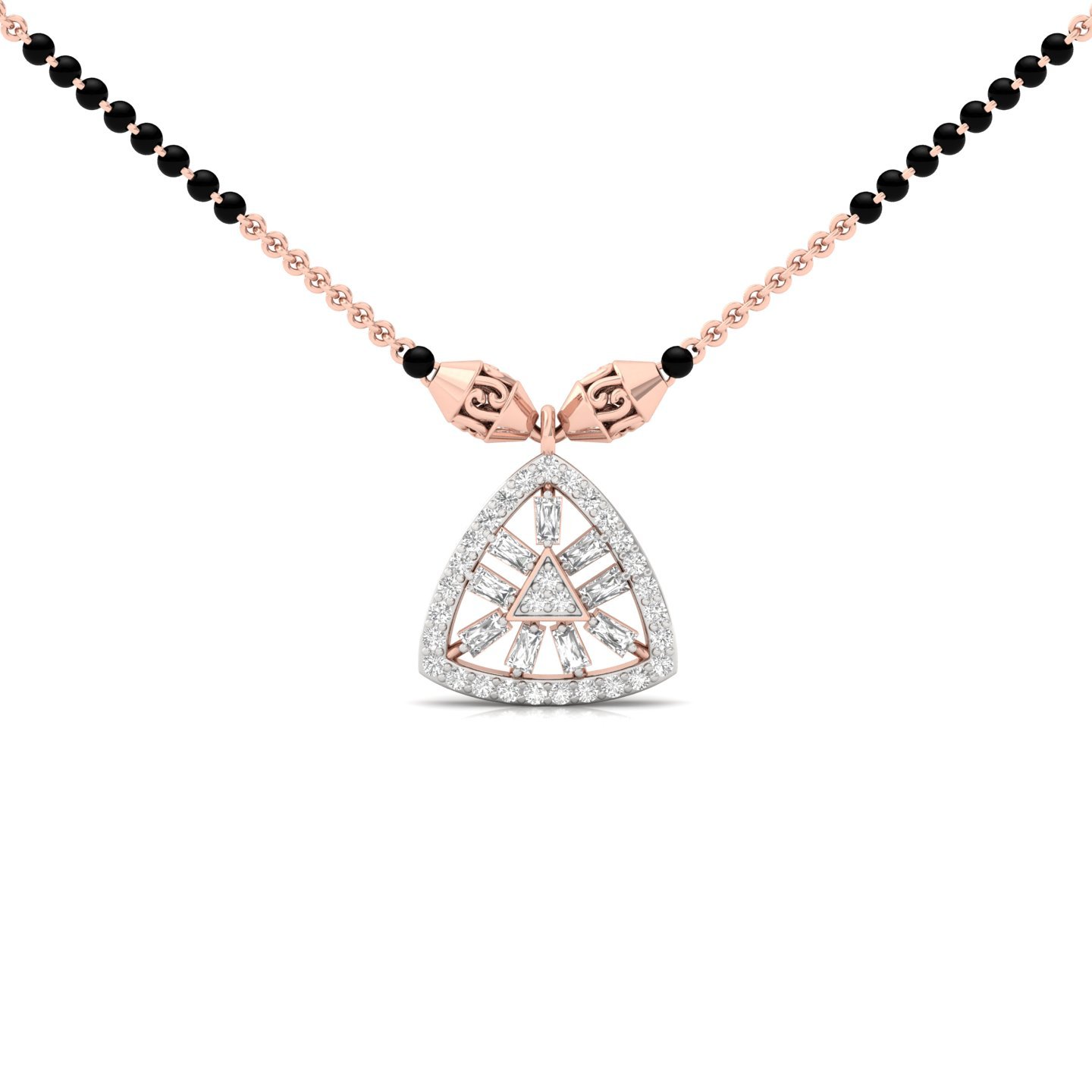 Baguette & Round Diamond Mangalsutra Pendant | Modern Geometric Lab Grown CVD Diamond Necklace | 925 Silver | 10K | 14K | 18K - Rose Gold Main View