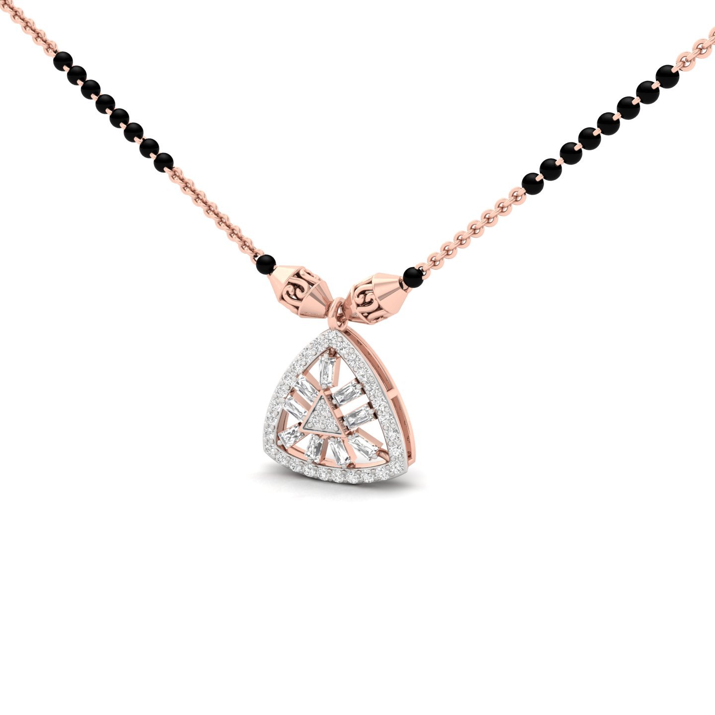 Baguette & Round Diamond Mangalsutra Pendant | Modern Geometric Lab Grown CVD Diamond Necklace | 925 Silver | 10K | 14K | 18K - View 2