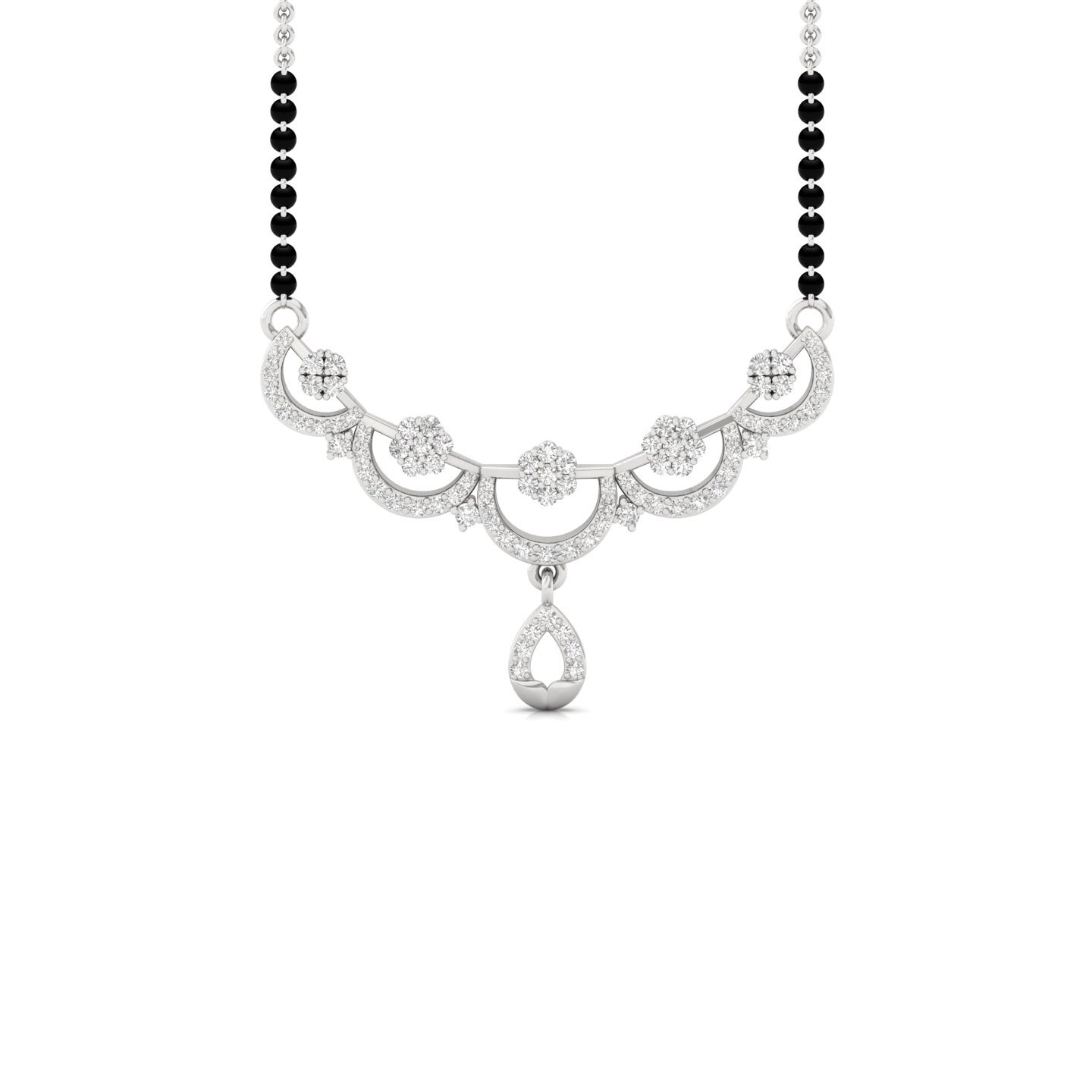 Round Diamond Mangalsutra Pendant | Floral Cluster Lab Grown CVD Diamond Necklace | 925 Silver | 10K | 14K | 18K - Main View