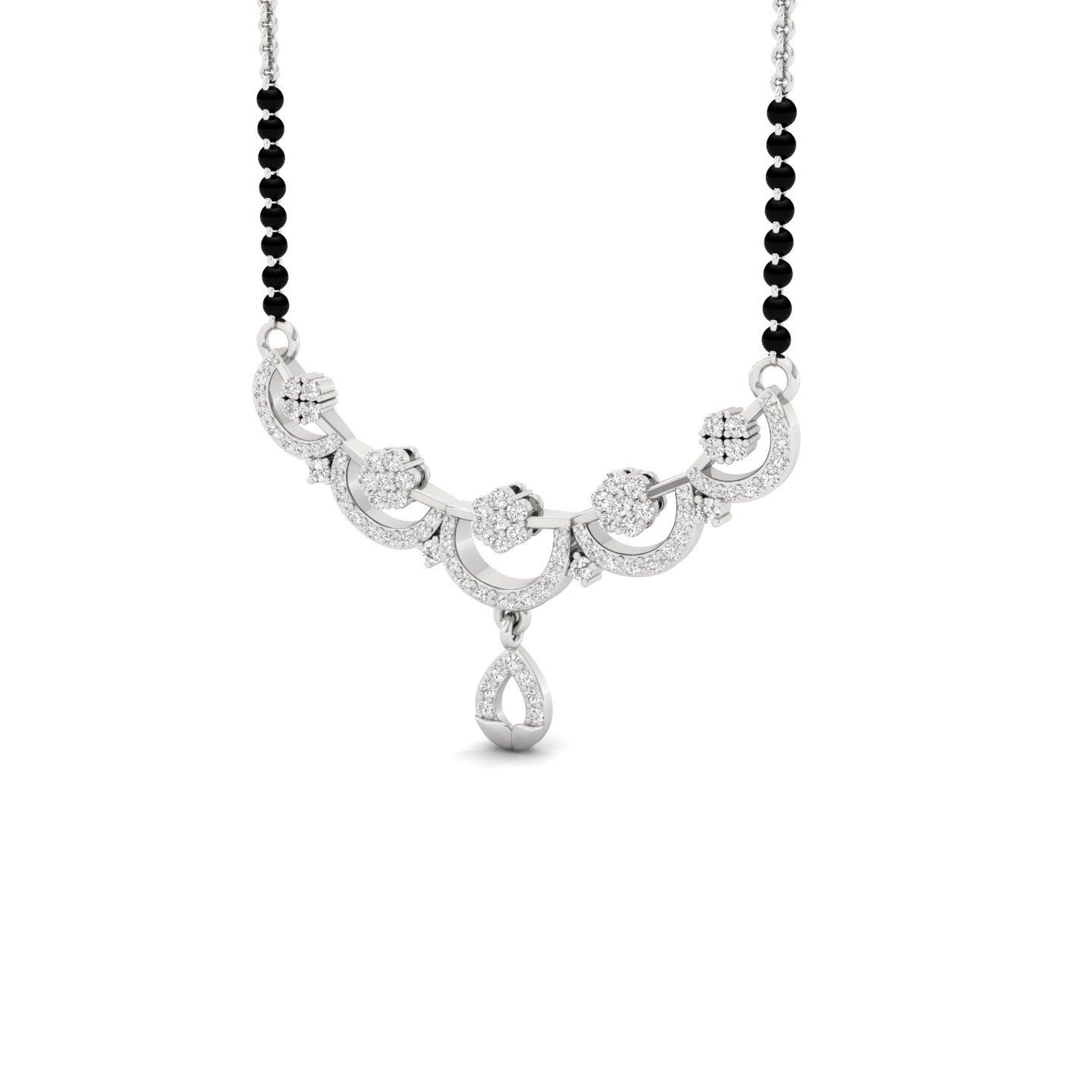 Round Diamond Mangalsutra Pendant | Floral Cluster Lab Grown CVD Diamond Necklace | 925 Silver | 10K | 14K | 18K - View 2