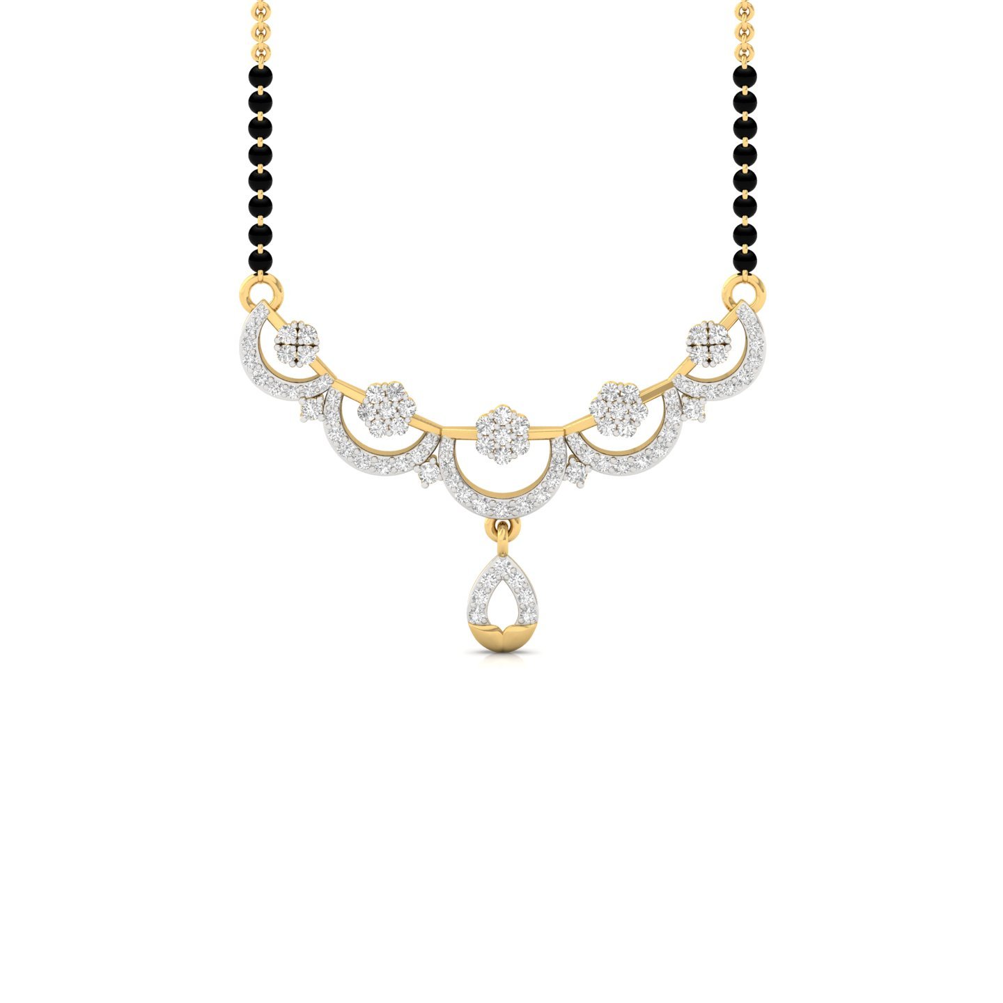 Round Diamond Mangalsutra Pendant | Floral Cluster Lab Grown CVD Diamond Necklace | 925 Silver | 10K | 14K | 18K - Gold Main View