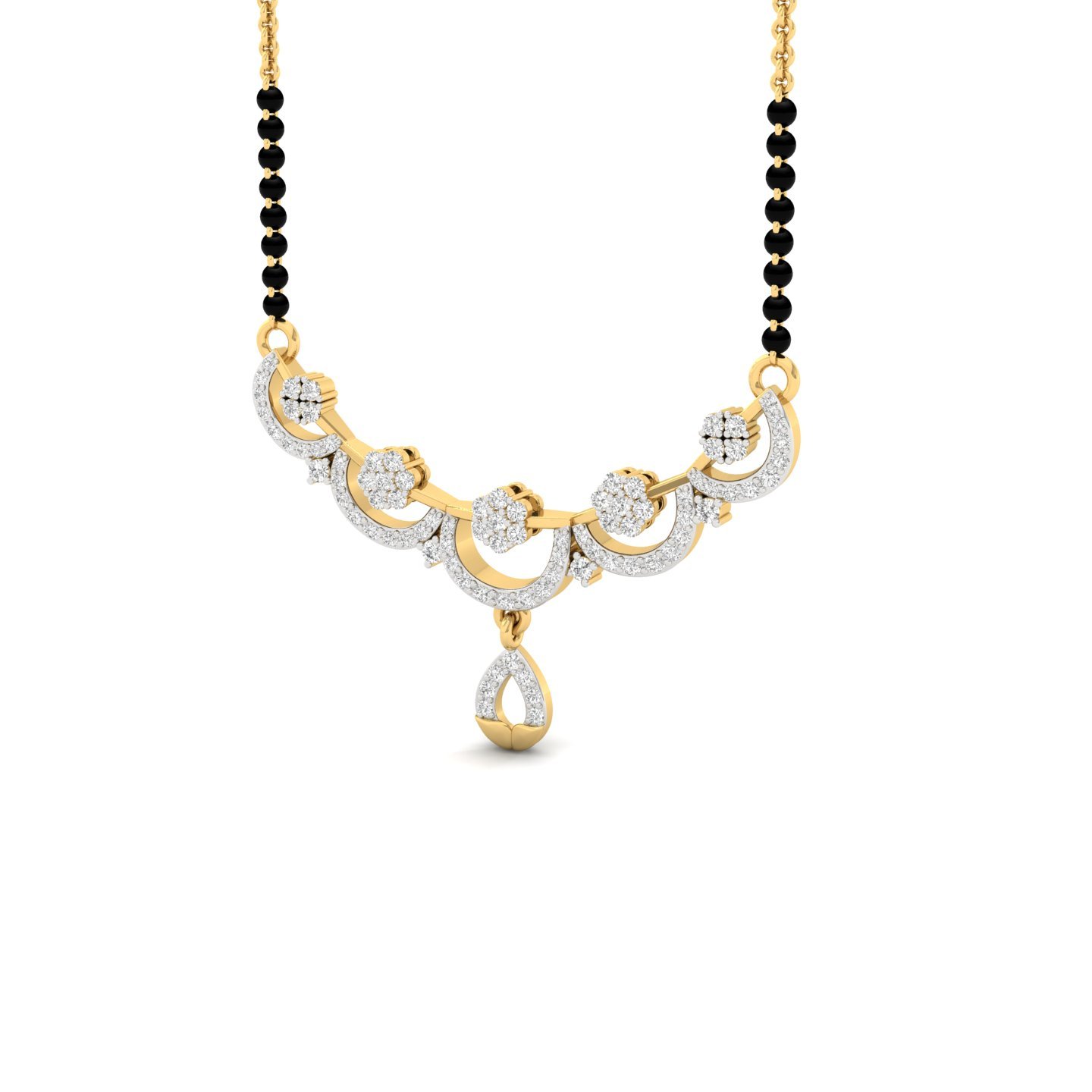 Round Diamond Mangalsutra Pendant | Floral Cluster Lab Grown CVD Diamond Necklace | 925 Silver | 10K | 14K | 18K - View 2