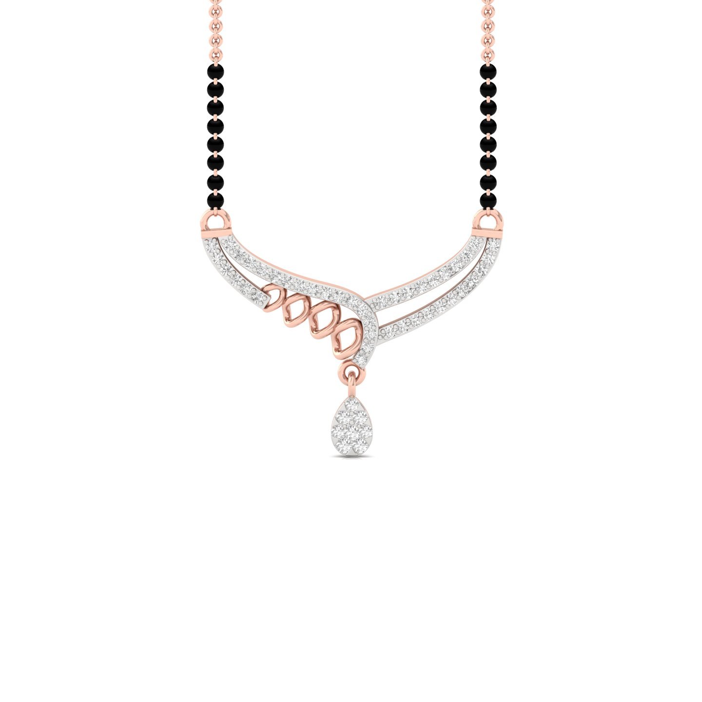 Round Diamond Mangalsutra Pendant | Contemporary Lab Grown CVD Diamond Necklace | 925 Silver | 10K | 14K | 18K - Rose Gold Main View