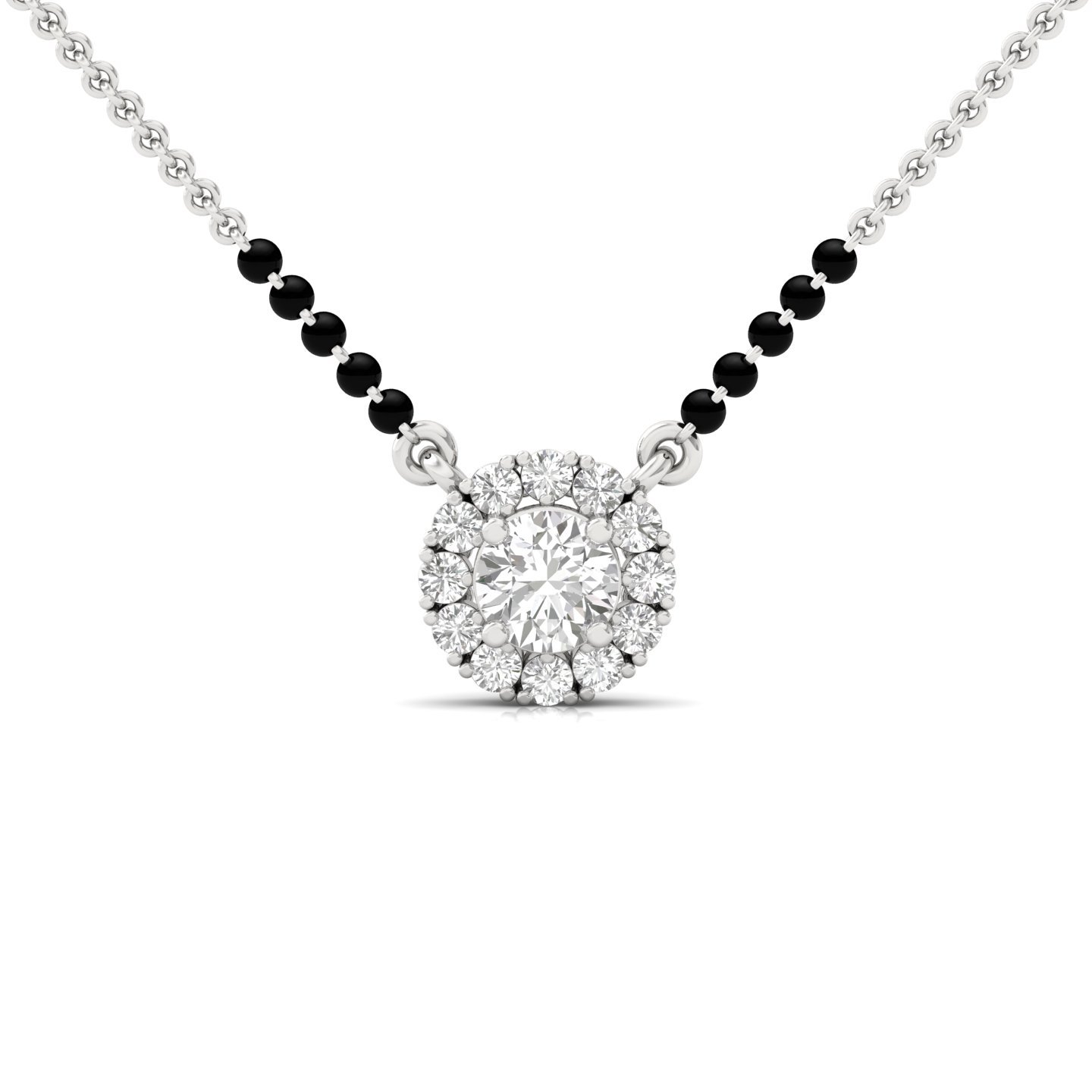 Round Diamond Halo Mangalsutra Pendant | Elegant Lab Grown CVD Diamond Necklace | 925 Silver | 10K | 14K | 18K - Main View