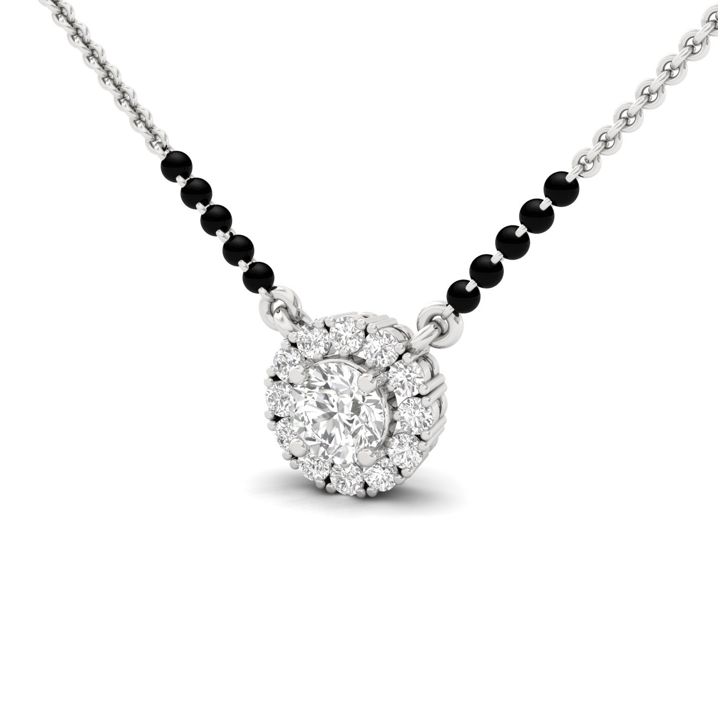Round Diamond Halo Mangalsutra Pendant | Elegant Lab Grown CVD Diamond Necklace | 925 Silver | 10K | 14K | 18K - View 2