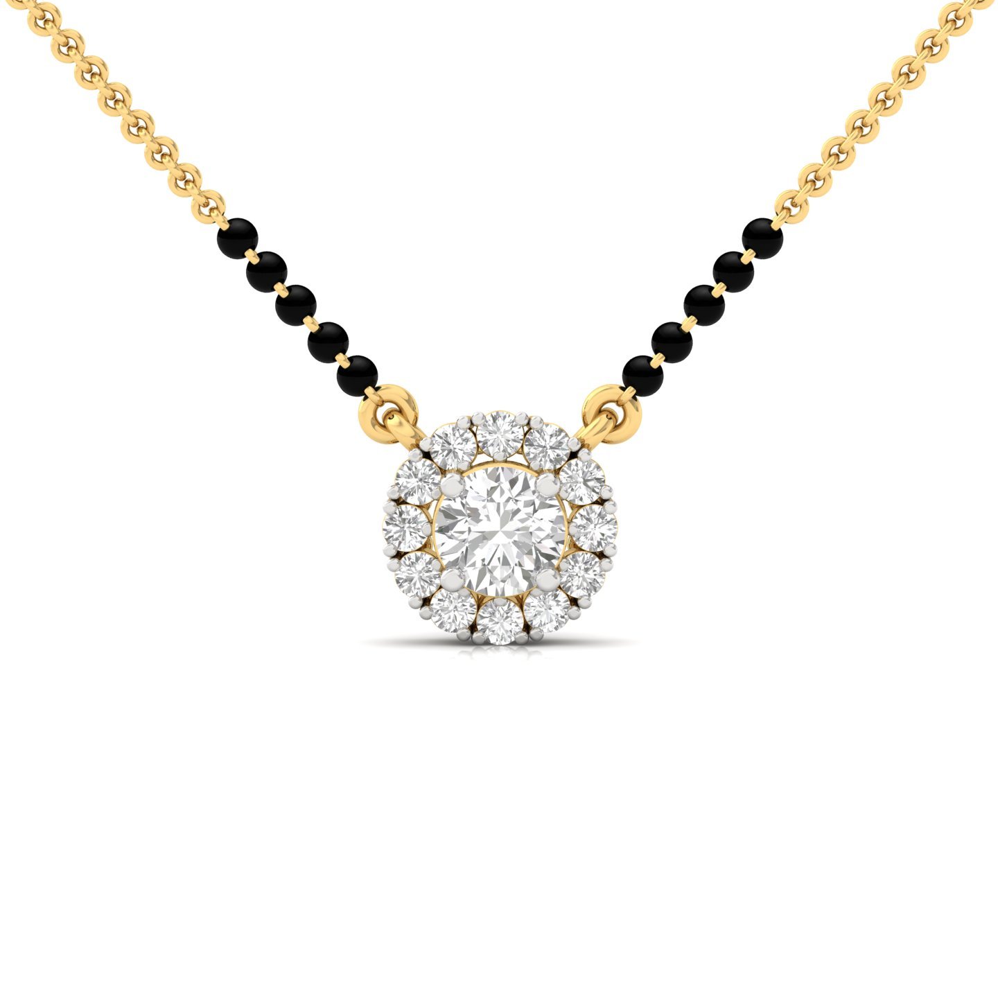 Round Diamond Halo Mangalsutra Pendant | Elegant Lab Grown CVD Diamond Necklace | 925 Silver | 10K | 14K | 18K - Gold Main View