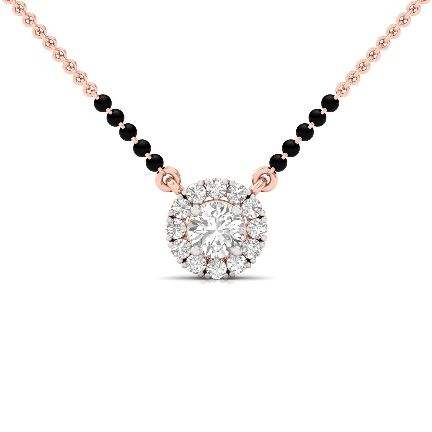 Round Diamond Halo Mangalsutra Pendant | Elegant Lab Grown CVD Diamond Necklace | 925 Silver | 10K | 14K | 18K - Rose Gold Main View