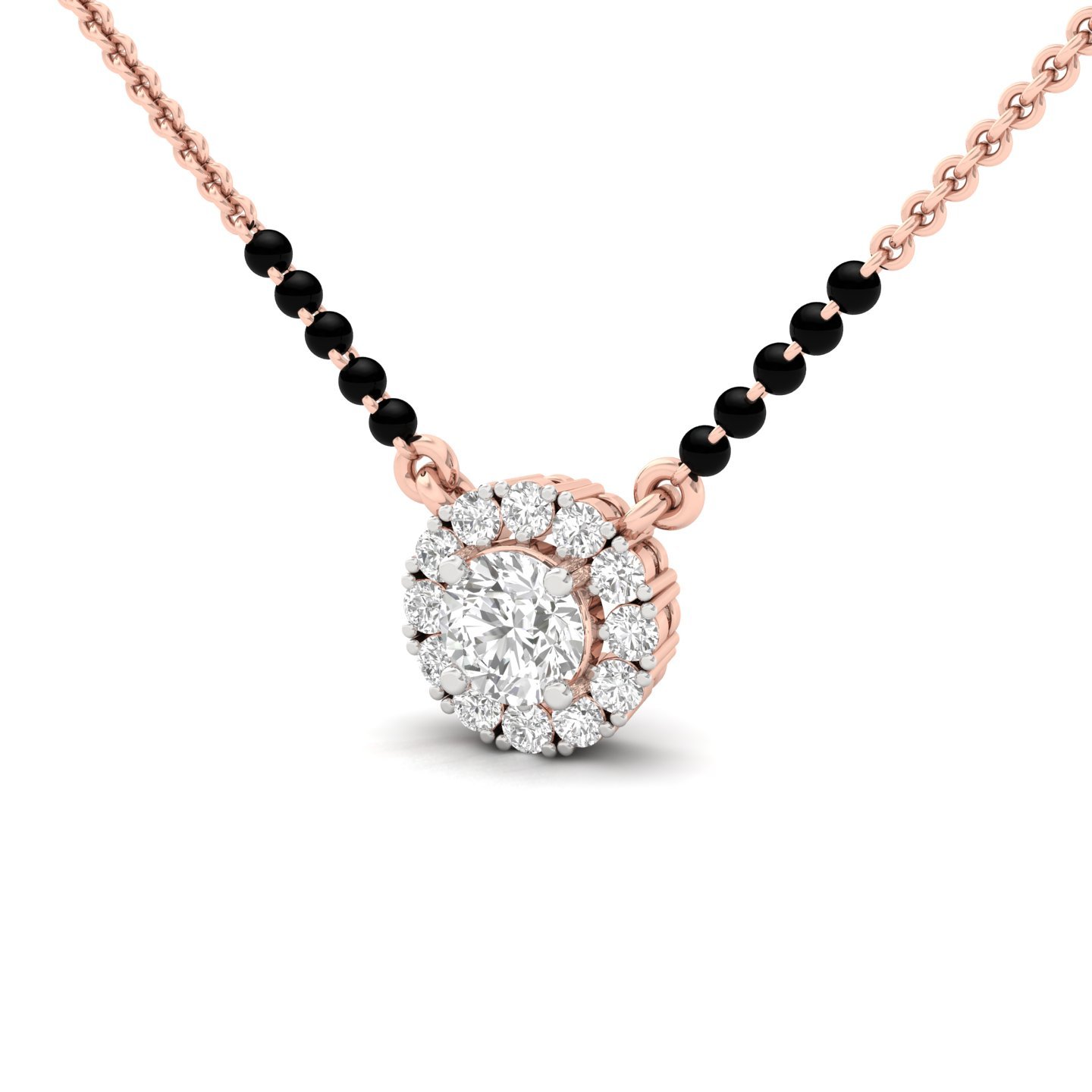 Round Diamond Halo Mangalsutra Pendant | Elegant Lab Grown CVD Diamond Necklace | 925 Silver | 10K | 14K | 18K - View 2