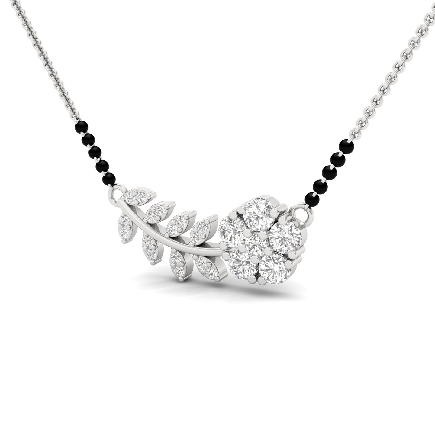 Round Cut Diamond Floral Mangalsutra Pendant | Elegant Lab Grown CVD Diamond Flower & Leaf Design | 925 Silver | 10K | 14K | 18K - View 2