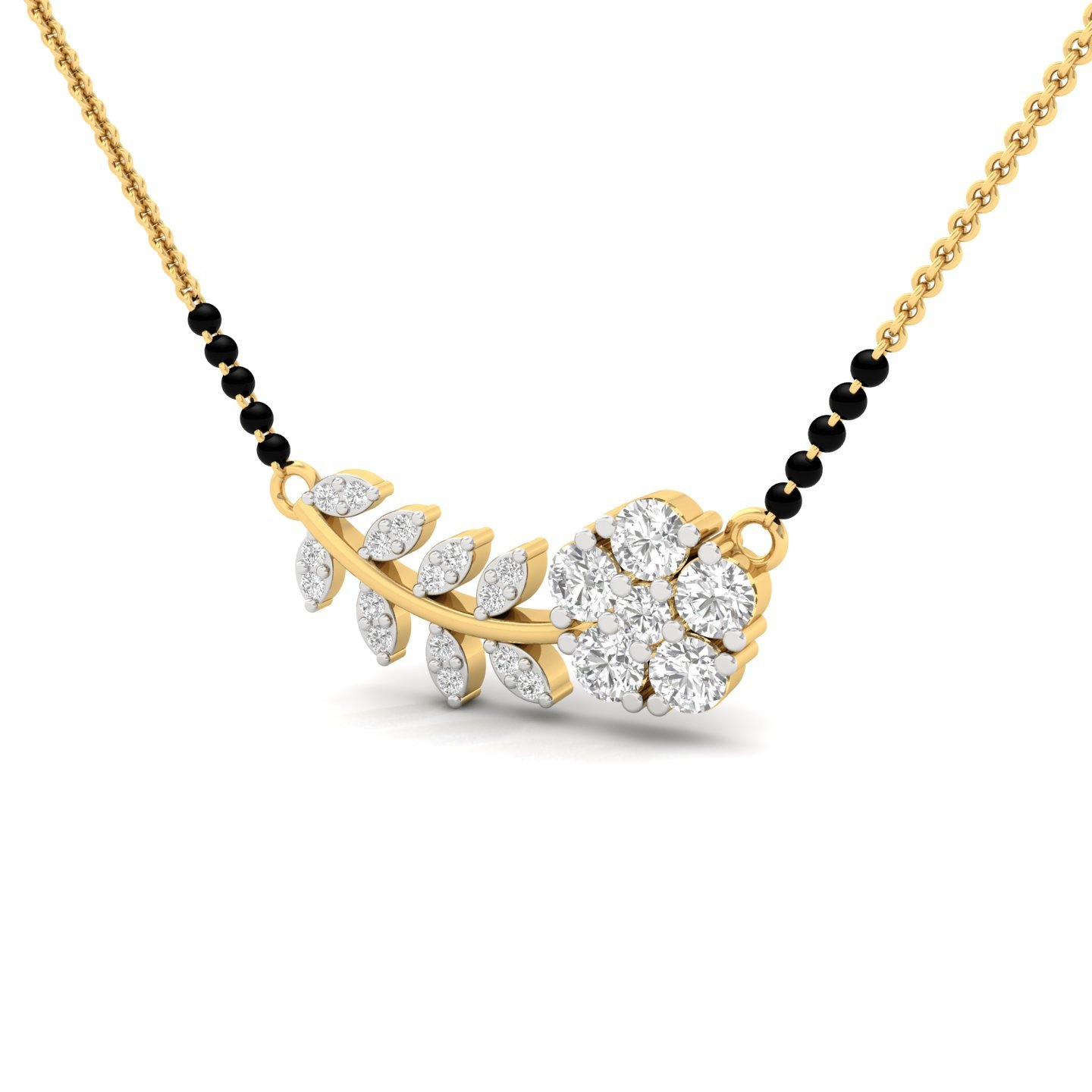 Round Cut Diamond Floral Mangalsutra Pendant | Elegant Lab Grown CVD Diamond Flower & Leaf Design | 925 Silver | 10K | 14K | 18K - View 2