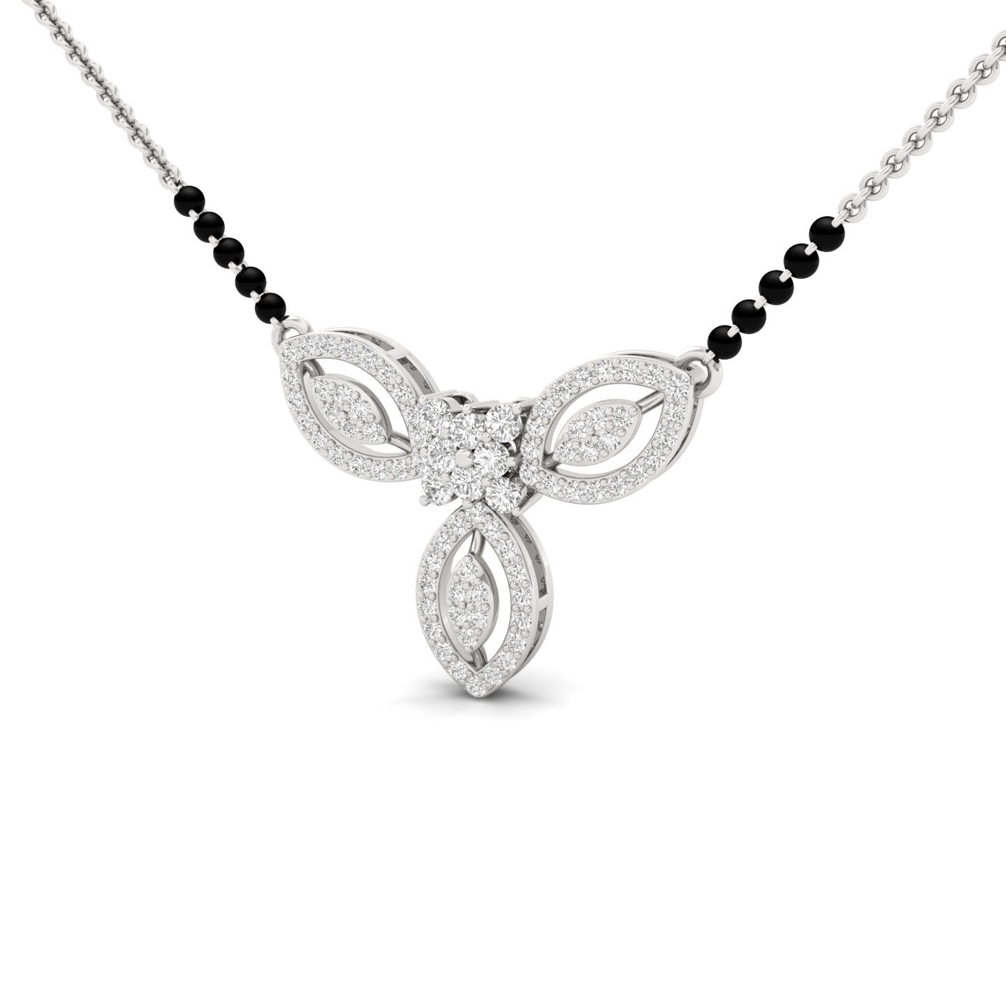 Round Cut Diamond Mangalsutra Pendant | Triple Marquise Halo Floral Lab Grown CVD Diamond Design | 925 Silver | 10K | 14K | 18K - View 2