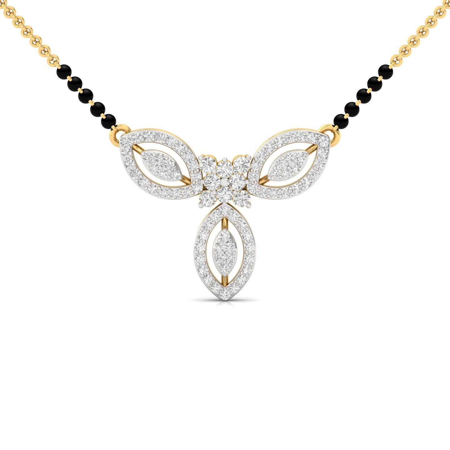 Round Cut Diamond Mangalsutra Pendant | Triple Marquise Halo Floral Lab Grown CVD Diamond Design | 925 Silver | 10K | 14K | 18K - Gold Main View