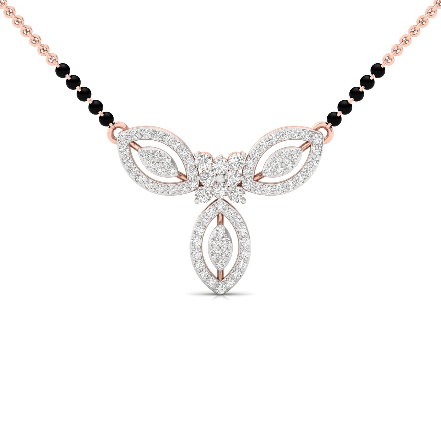 Round Cut Diamond Mangalsutra Pendant | Triple Marquise Halo Floral Lab Grown CVD Diamond Design | 925 Silver | 10K | 14K | 18K - Rose Gold Main View