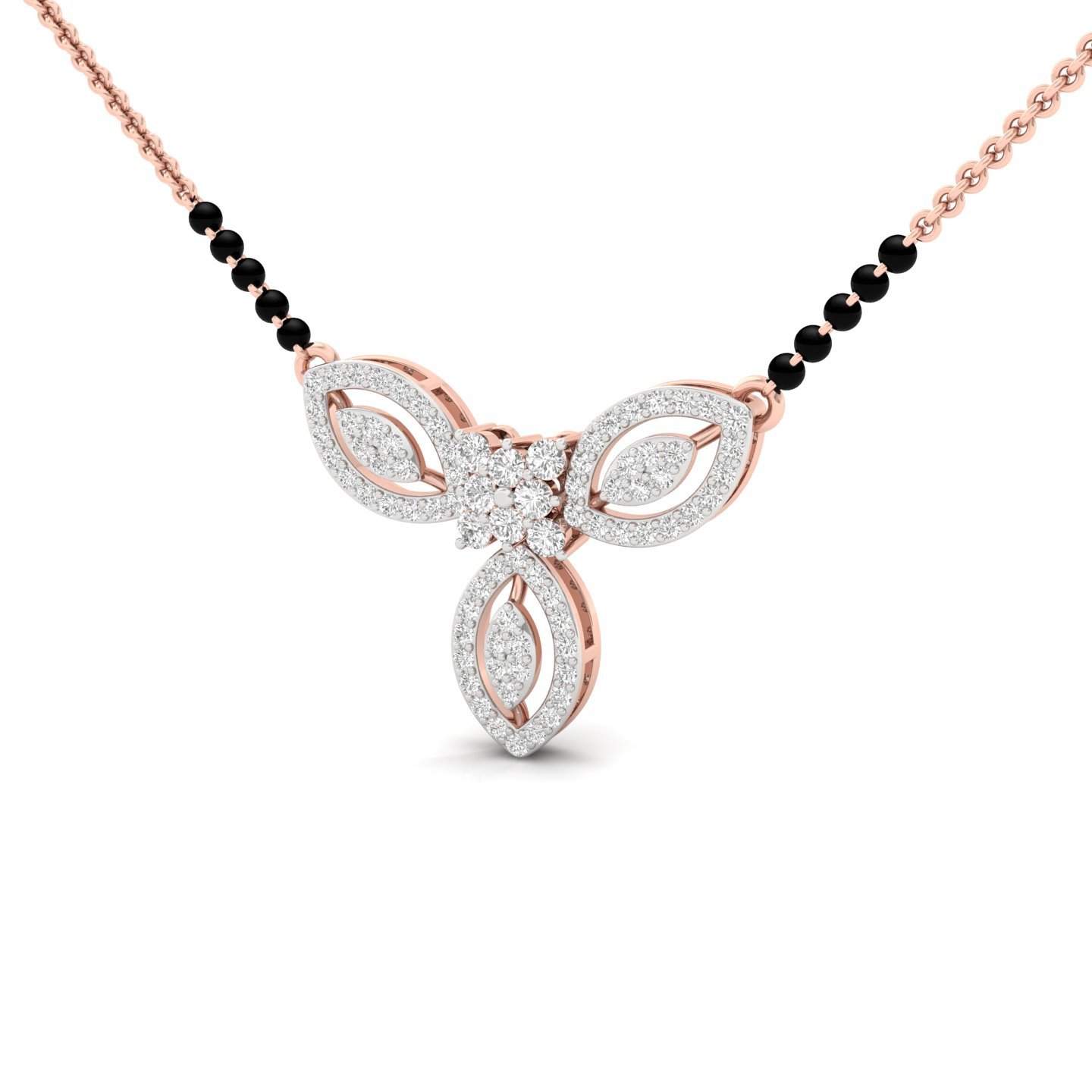 Round Cut Diamond Mangalsutra Pendant | Triple Marquise Halo Floral Lab Grown CVD Diamond Design | 925 Silver | 10K | 14K | 18K - View 2