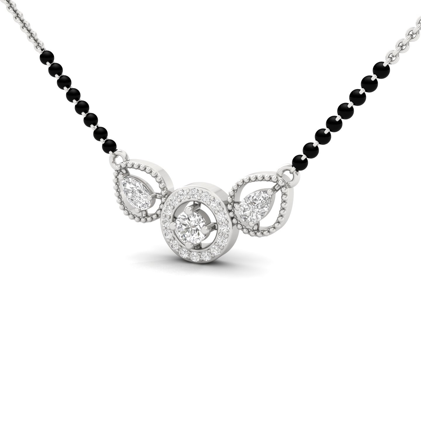 Round & Pear Cut Diamond Mangalsutra Pendant | Triple Halo Modern Lab Grown CVD Diamond Design | 925 Silver | 10K | 14K | 18K - View 2