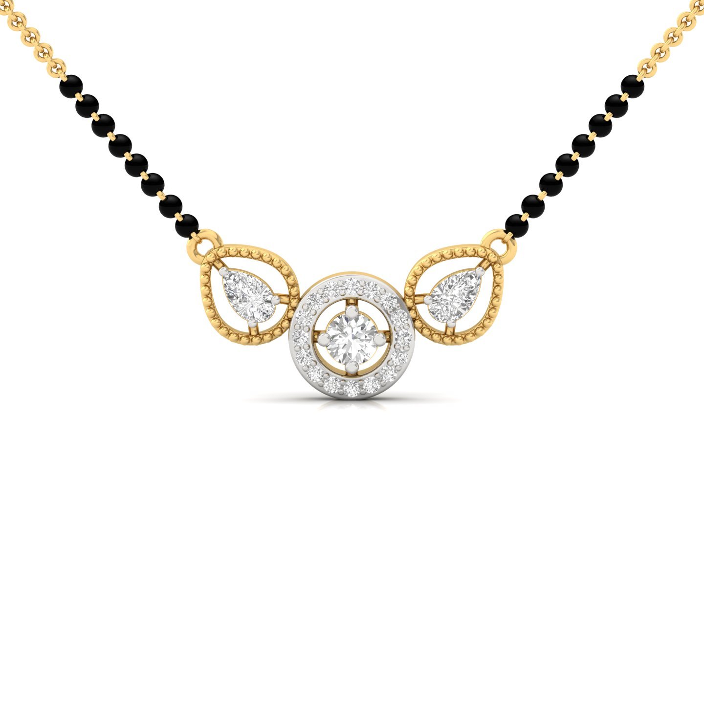 Round & Pear Cut Diamond Mangalsutra Pendant | Triple Halo Modern Lab Grown CVD Diamond Design | 925 Silver | 10K | 14K | 18K - Gold Main View