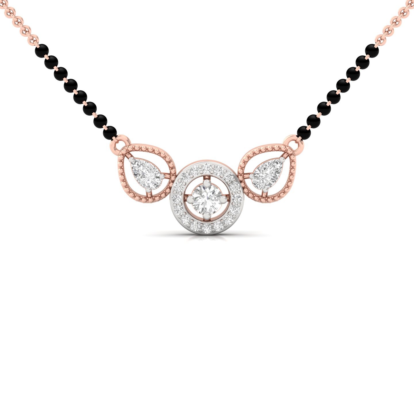 Round & Pear Cut Diamond Mangalsutra Pendant | Triple Halo Modern Lab Grown CVD Diamond Design | 925 Silver | 10K | 14K | 18K - Rose Gold Main View