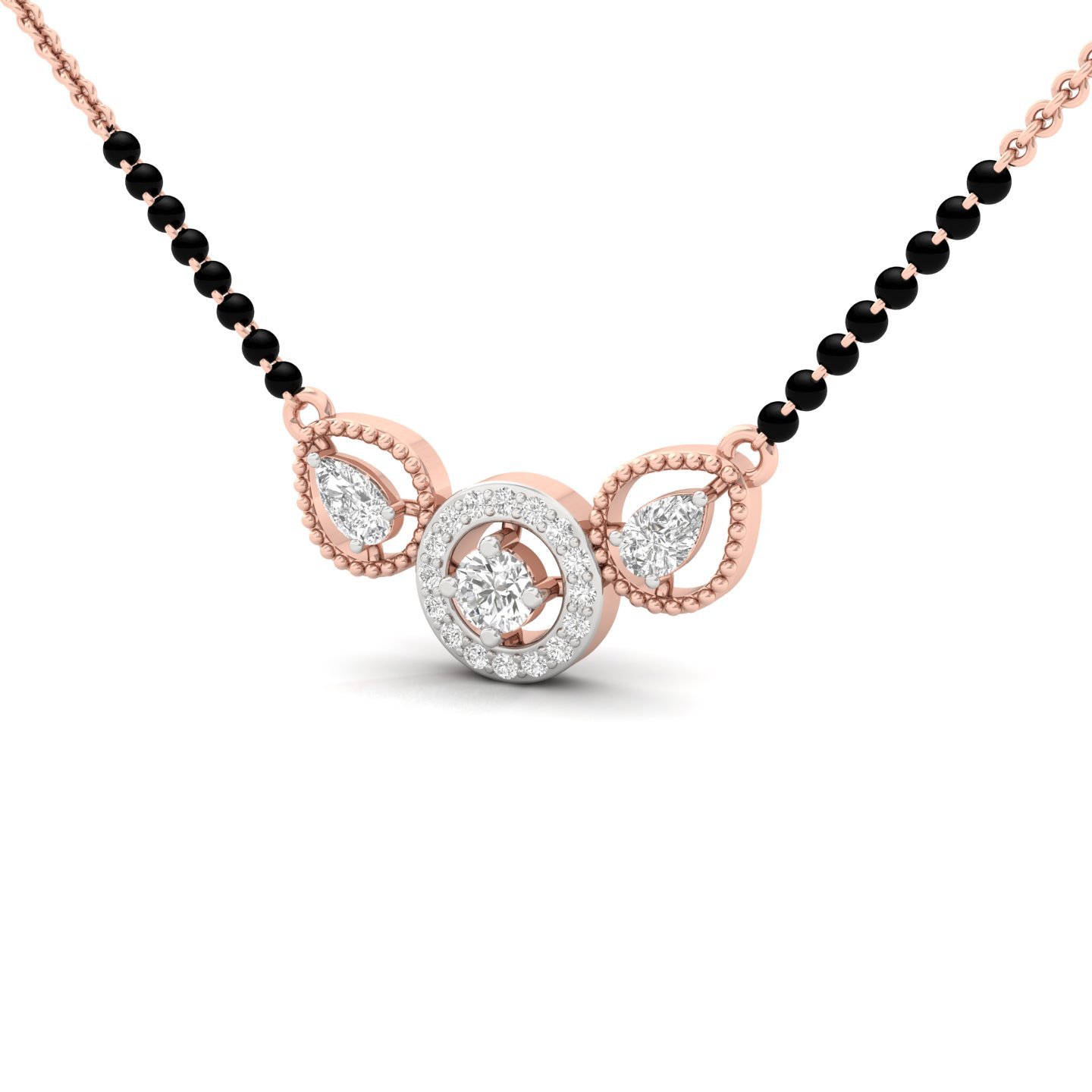 Round & Pear Cut Diamond Mangalsutra Pendant | Triple Halo Modern Lab Grown CVD Diamond Design | 925 Silver | 10K | 14K | 18K - View 2