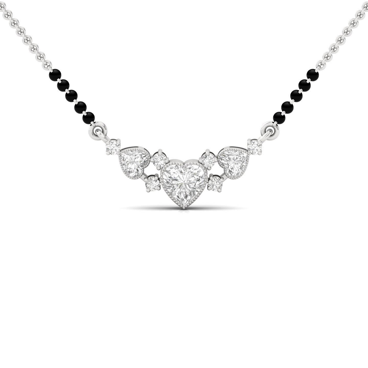 Heart & Round Cut Diamond Mangalsutra Pendant | Romantic Lab Grown CVD Diamond Design | 925 Silver | 10K | 14K | 18K - Main View