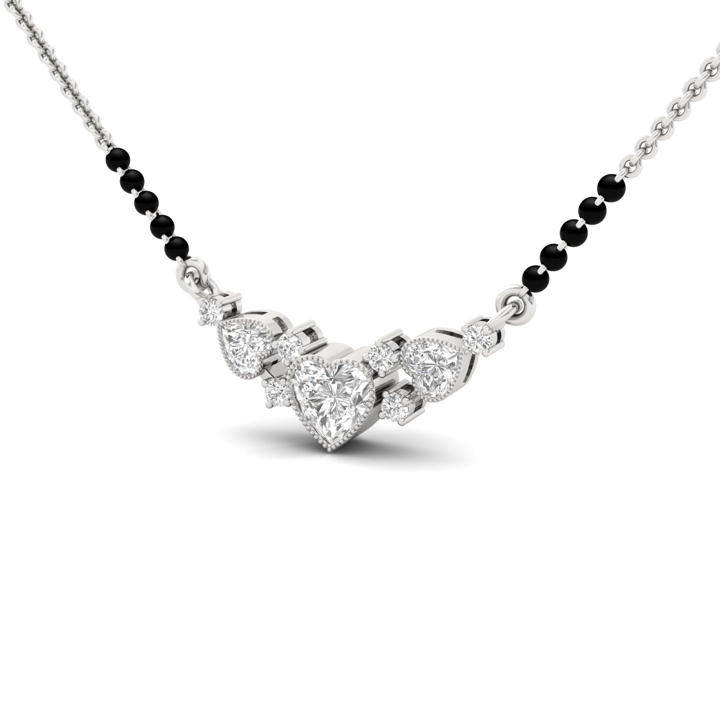 Heart & Round Cut Diamond Mangalsutra Pendant | Romantic Lab Grown CVD Diamond Design | 925 Silver | 10K | 14K | 18K - View 2