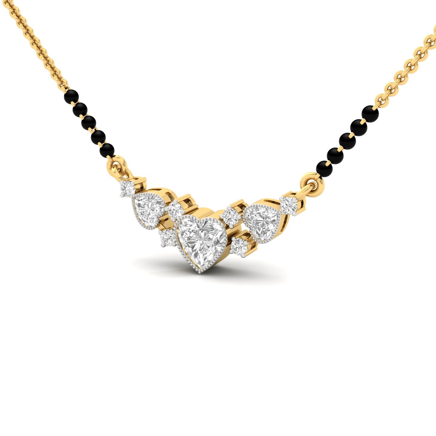 Heart & Round Cut Diamond Mangalsutra Pendant | Romantic Lab Grown CVD Diamond Design | 925 Silver | 10K | 14K | 18K - View 2