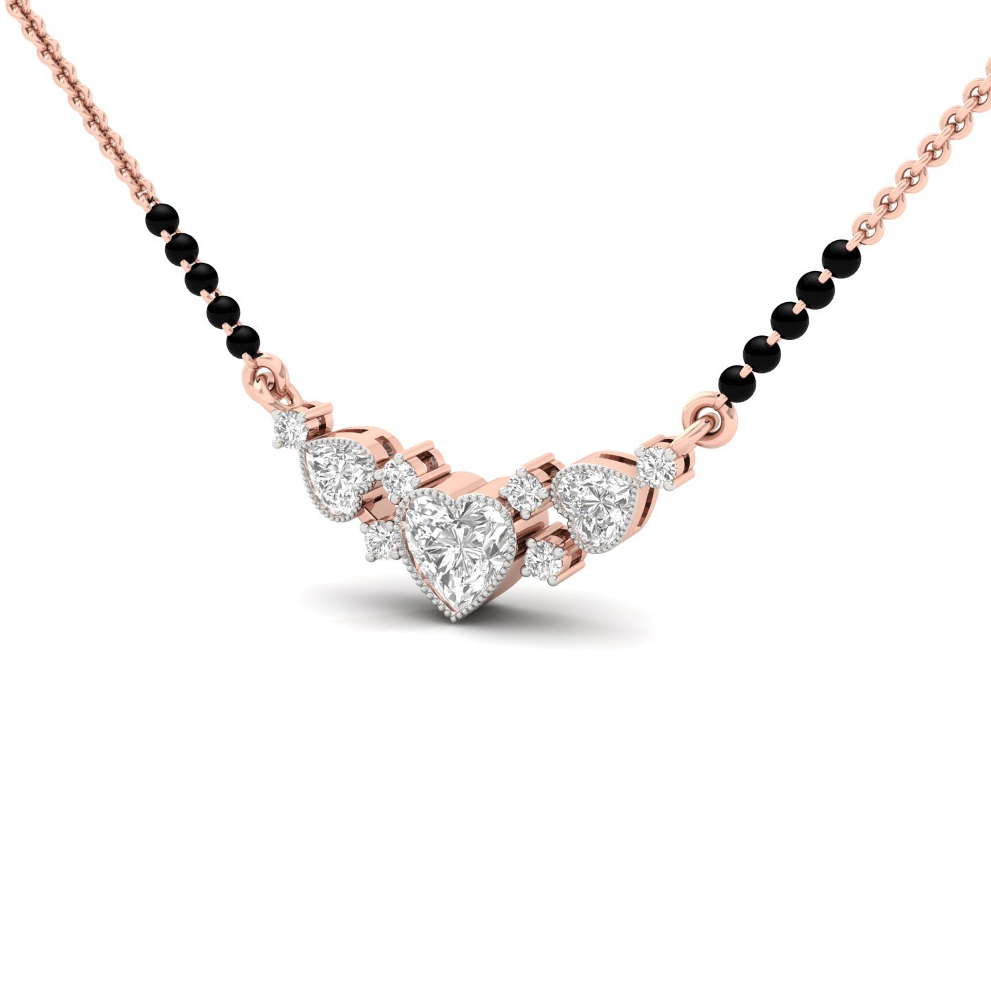 Heart & Round Cut Diamond Mangalsutra Pendant | Romantic Lab Grown CVD Diamond Design | 925 Silver | 10K | 14K | 18K - View 2