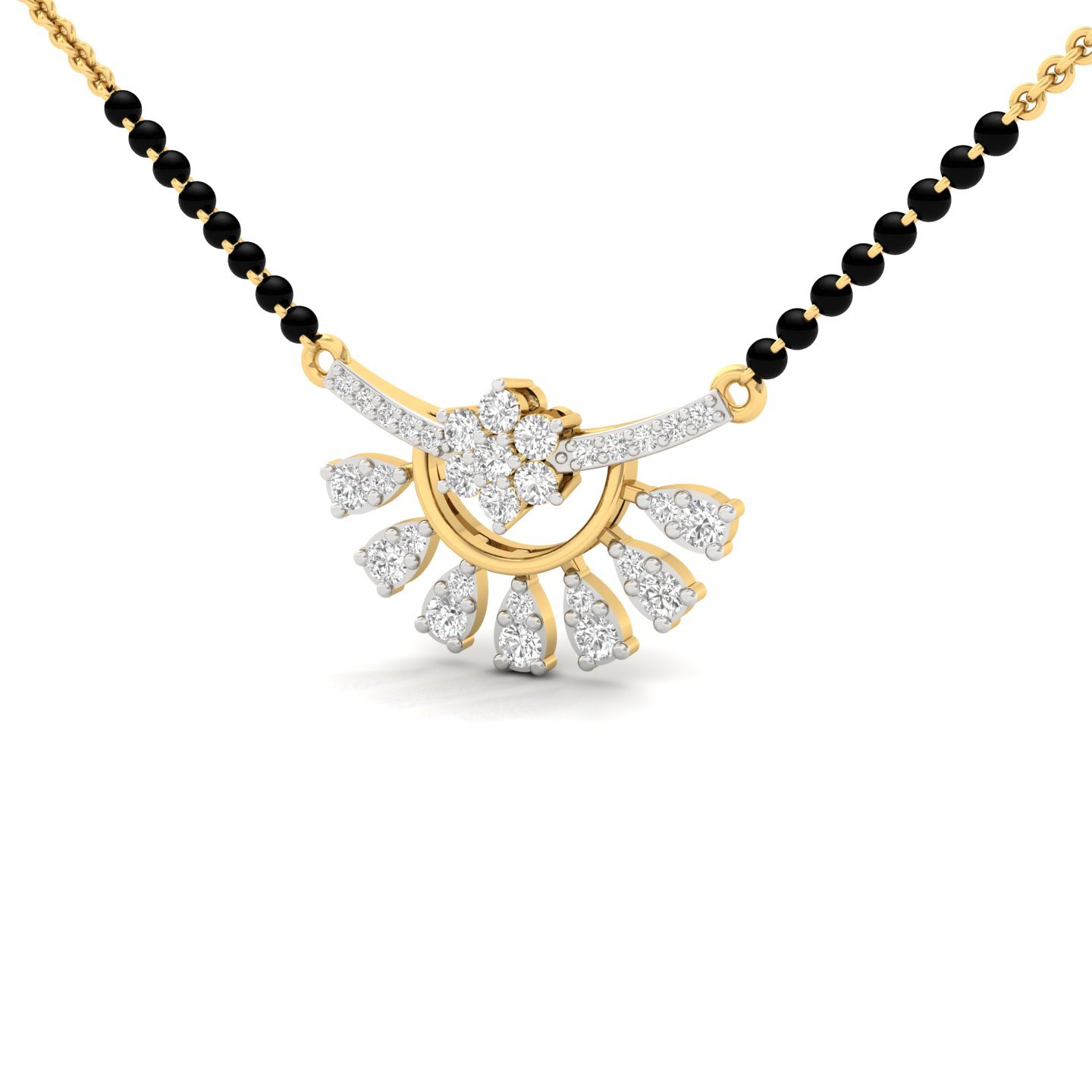 Round Cut Diamond Mangalsutra Pendant | Radiant Sunburst Lab Grown CVD Diamond Design | 925 Silver | 10K | 14K | 18K - View 2