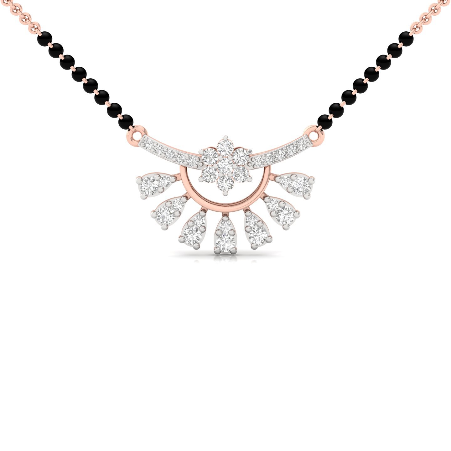 Round Cut Diamond Mangalsutra Pendant | Radiant Sunburst Lab Grown CVD Diamond Design | 925 Silver | 10K | 14K | 18K - Rose Gold Main View