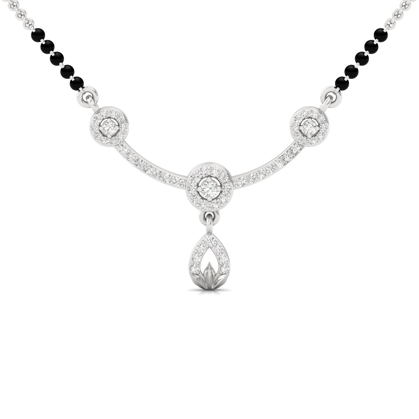 Round Cut Diamond Mangalsutra Pendant | Halo & Drop Lab Grown CVD Diamond Design | 925 Silver | 10K | 14K | 18K - Main View