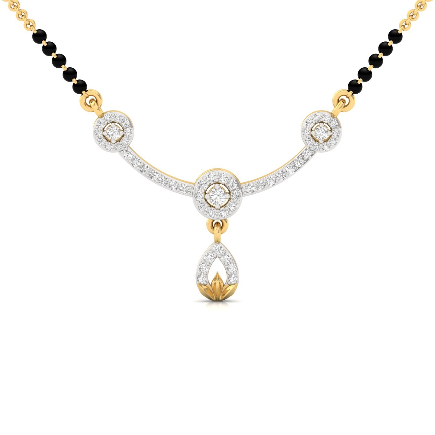 Round Cut Diamond Mangalsutra Pendant | Halo & Drop Lab Grown CVD Diamond Design | 925 Silver | 10K | 14K | 18K - Gold Main View
