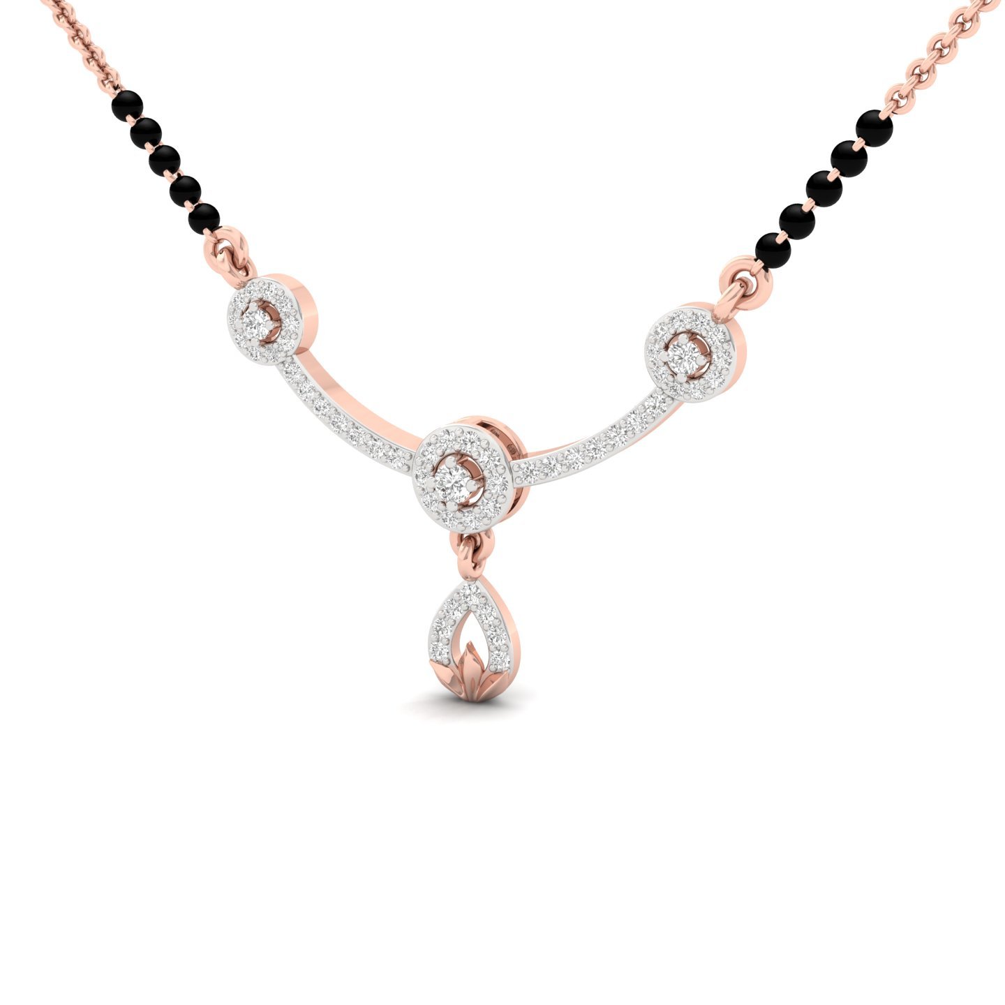 Round Cut Diamond Mangalsutra Pendant | Halo & Drop Lab Grown CVD Diamond Design | 925 Silver | 10K | 14K | 18K - View 2