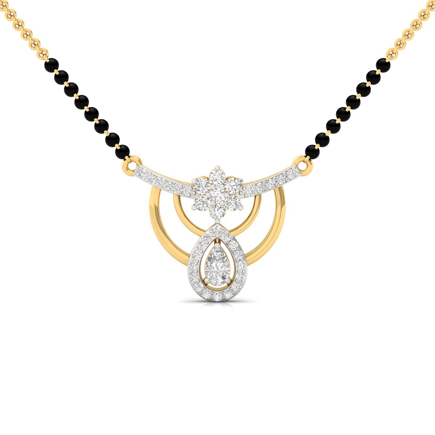 Pear & Round Cut Diamond Mangalsutra Pendant | Dual Halo Lab Grown CVD Diamond Design | 925 Silver | 10K | 14K | 18K - Gold Main View